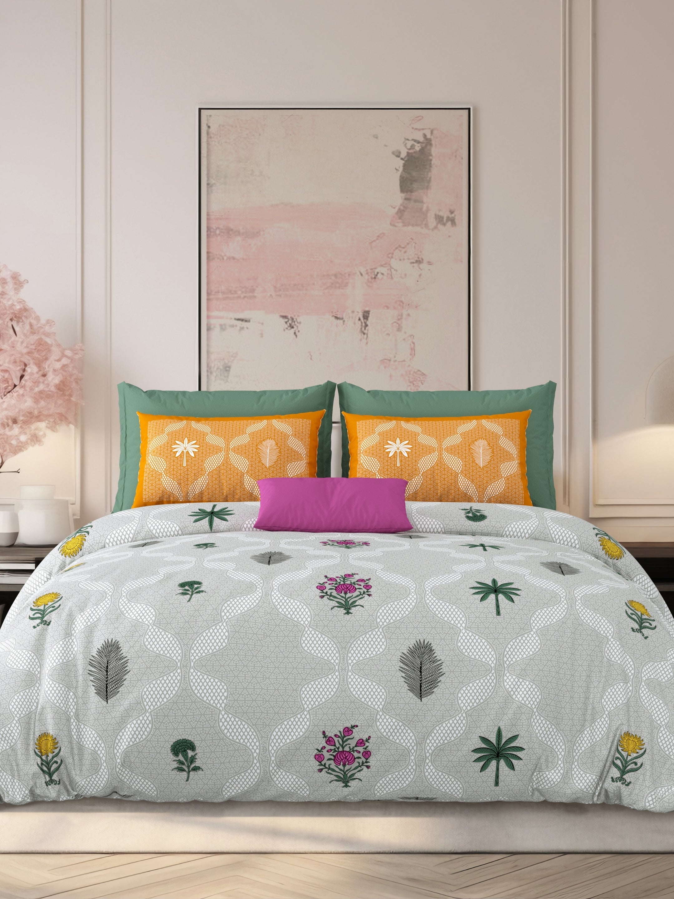 LIVING ROOTS Jaipuri Hand Block Print Super King Cotton Bedsheet 104*104 inches (8.6*8.6 feet) With 2 Pillow Cover | 240 TC | Rich Fast Colour With No Colour Bleeding | (526-E) (Green)