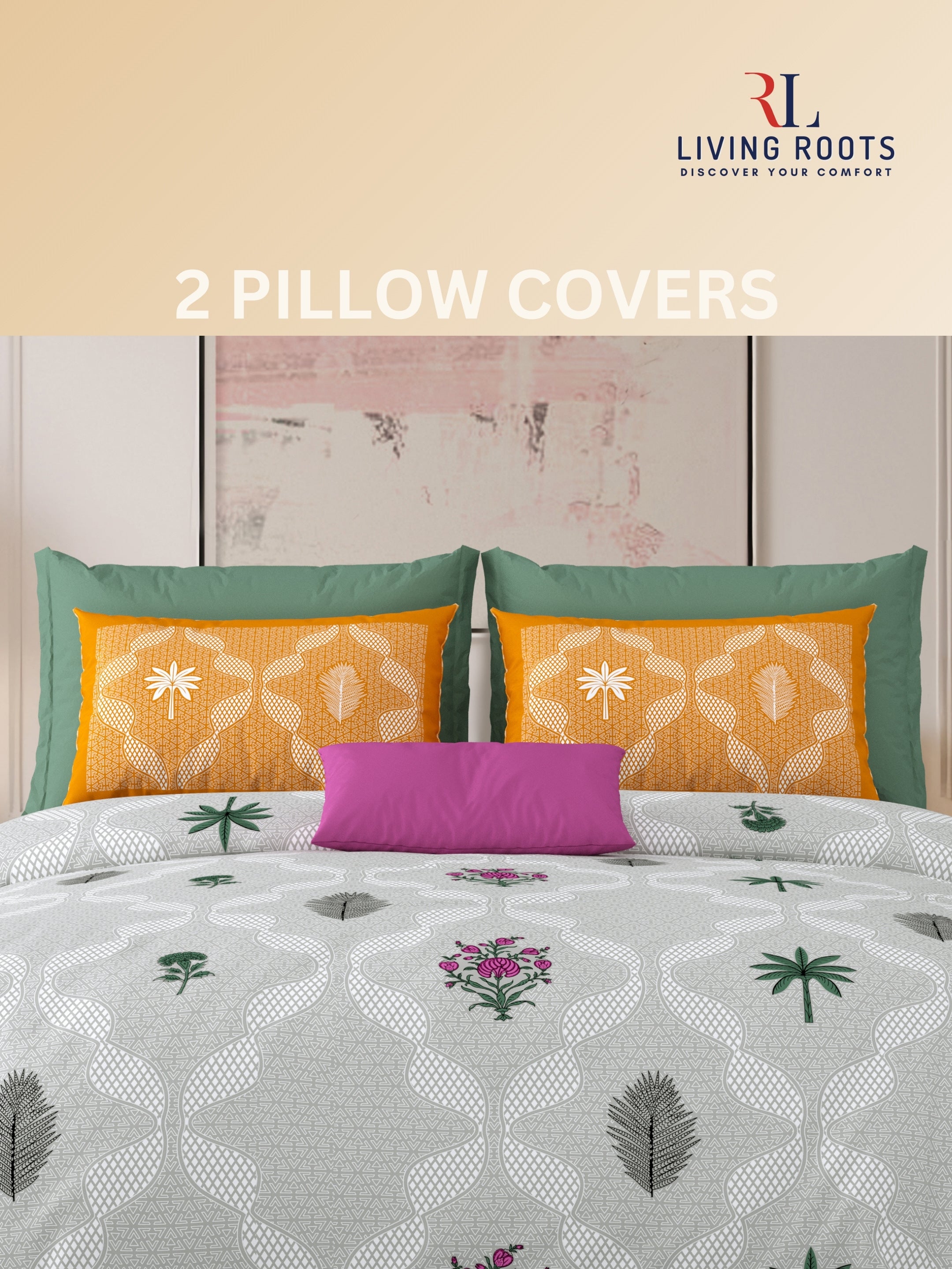 LIVING ROOTS Jaipuri Hand Block Print Super King Cotton Bedsheet 104*104 inches (8.6*8.6 feet) With 2 Pillow Cover | 240 TC | Rich Fast Colour With No Colour Bleeding | (526-E) (Green)