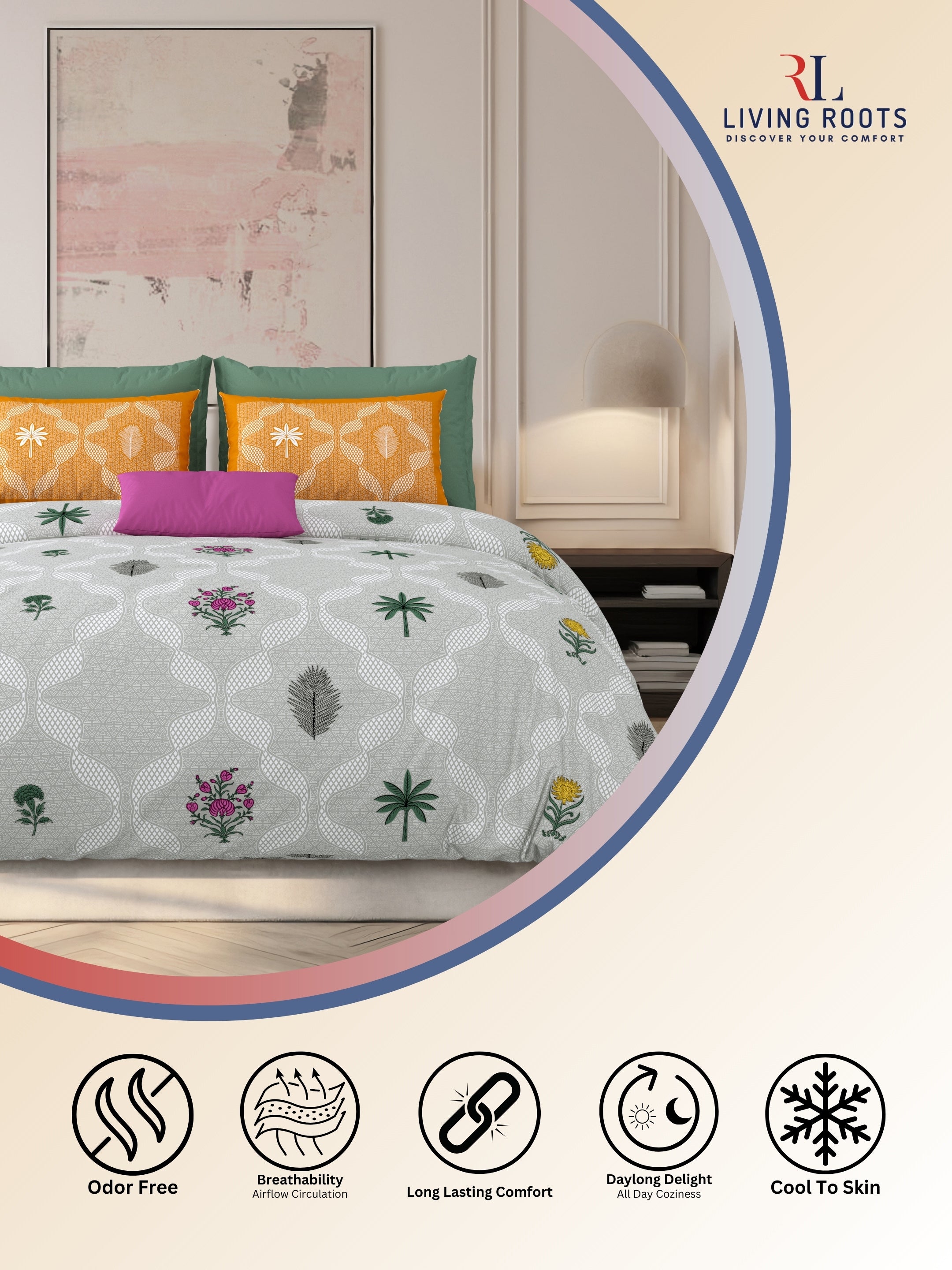 LIVING ROOTS Jaipuri Hand Block Print Super King Cotton Bedsheet 104*104 inches (8.6*8.6 feet) With 2 Pillow Cover | 240 TC | Rich Fast Colour With No Colour Bleeding | (526-E) (Green)