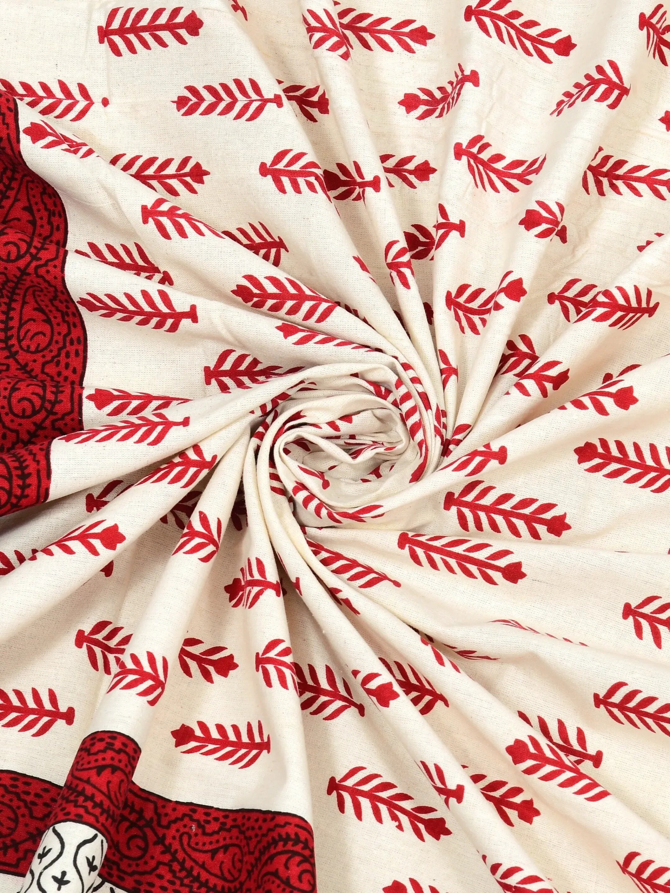 LIVING ROOTS Jaipuri Hand Block Print Double King Cotton Bedsheet 90*104 inches (7.5*8.6 feet) With 2 Pillow Cover | 240 TC | Rich Fast Colour With No Colour Bleeding | (527-A) (Red)