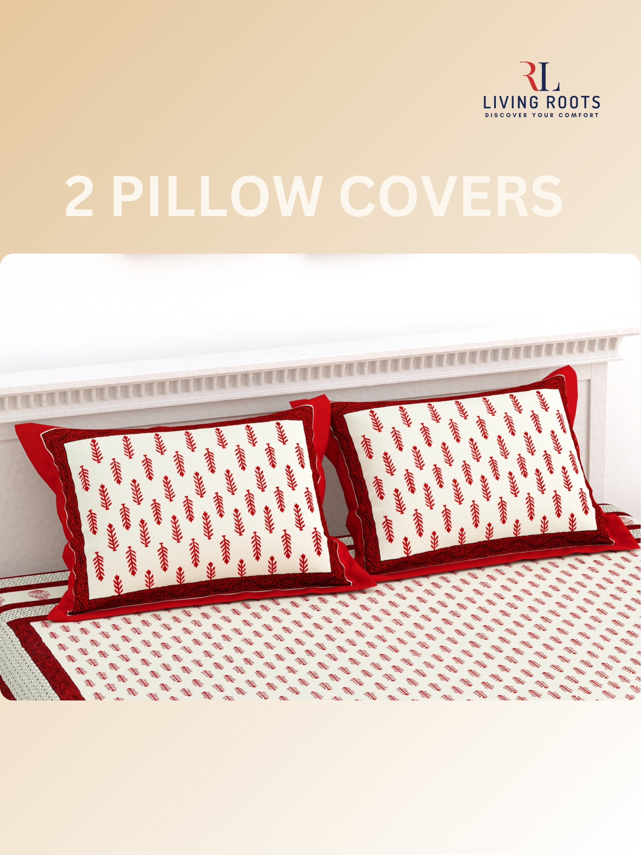 LIVING ROOTS Jaipuri Hand Block Print Double King Cotton Bedsheet 90*104 inches (7.5*8.6 feet) With 2 Pillow Cover | 240 TC | Rich Fast Colour With No Colour Bleeding | (527-A) (Red)