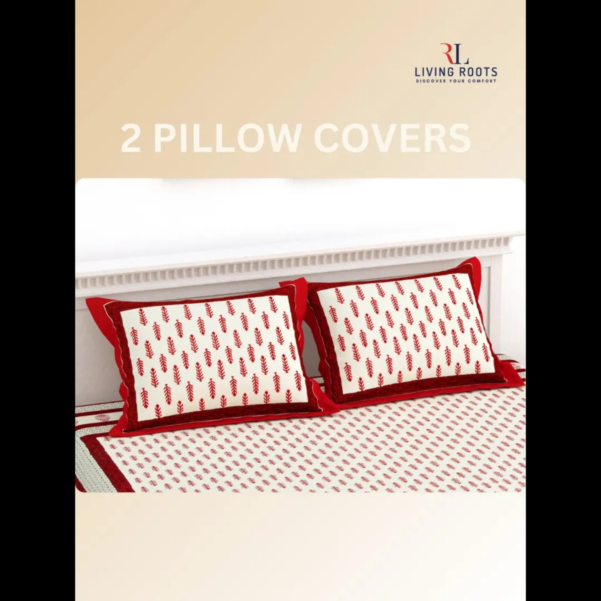 LIVING ROOTS Jaipuri Hand Block Print Double King Cotton Bedsheet 90*104 inches (7.5*8.6 feet) With 2 Pillow Cover | 240 TC | Rich Fast Colour With No Colour Bleeding | (527-A) (Red)
