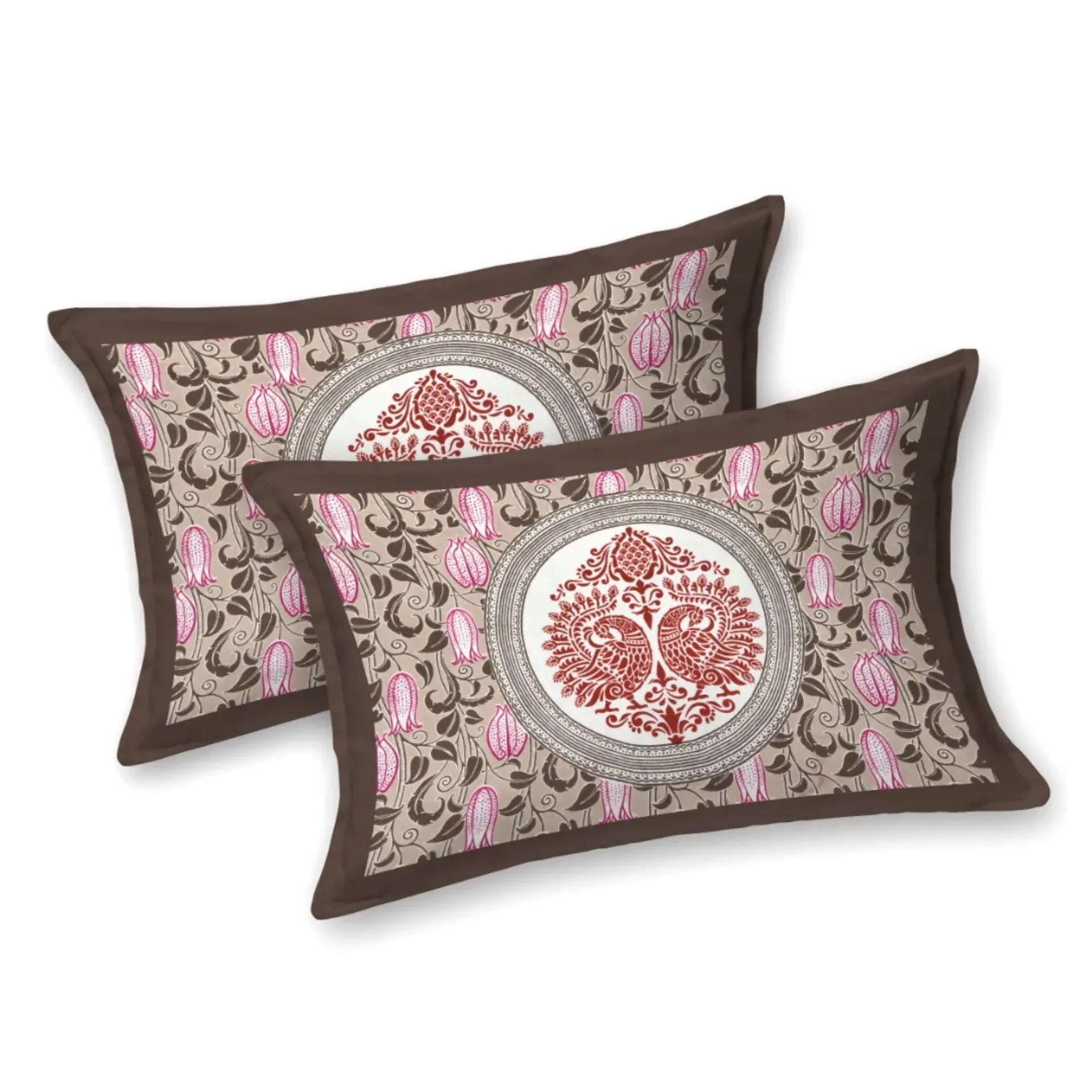 LIVING ROOTS Jaipuri Hand Block Print Double King Cotton Bedsheet 90*104 inches (7.5*8.6 feet) With 2 Pillow Cover | 240 TC | Rich Fast Colour With No Colour Bleeding | (528-B) (Brown)