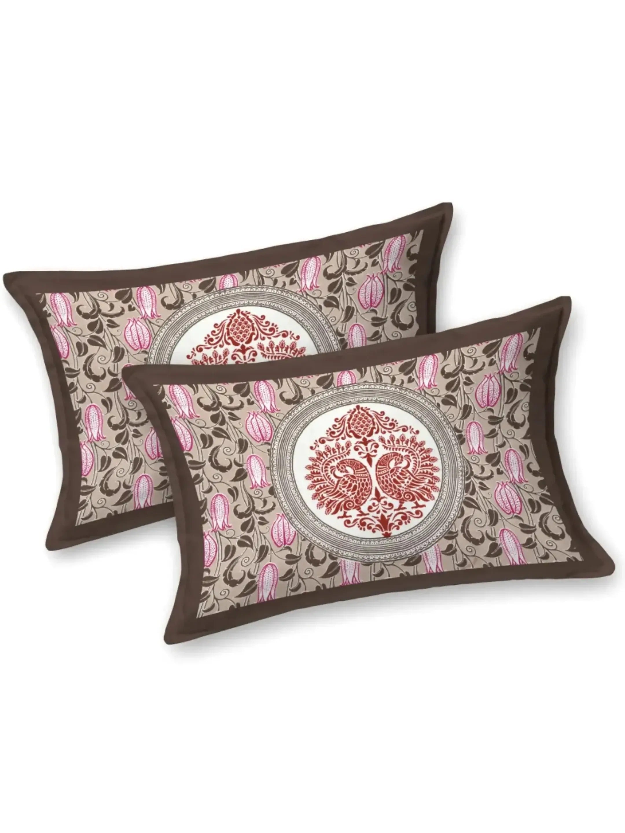 LIVING ROOTS Jaipuri Hand Block Print Double King Cotton Bedsheet 90*104 inches (7.5*8.6 feet) With 2 Pillow Cover | 240 TC | Rich Fast Colour With No Colour Bleeding | (528-B) (Brown)