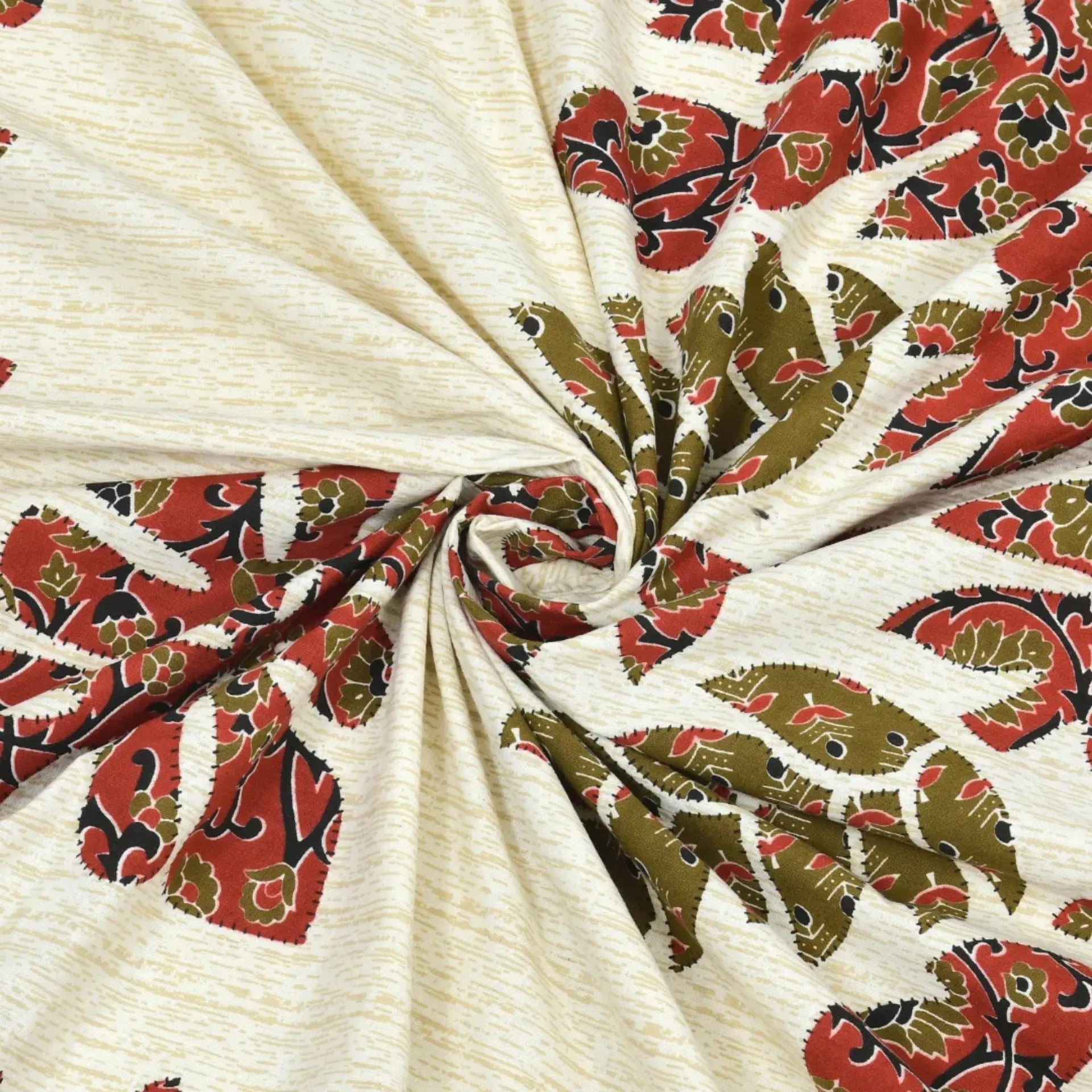 LIVING ROOTS Jaipuri Hand Block Print Double King Cotton Bedsheet 90*104 inches (7.5*8.6 feet) With 2 Pillow Cover | 240 TC | Rich Fast Colour With No Colour Bleeding | (529-B) (Red)