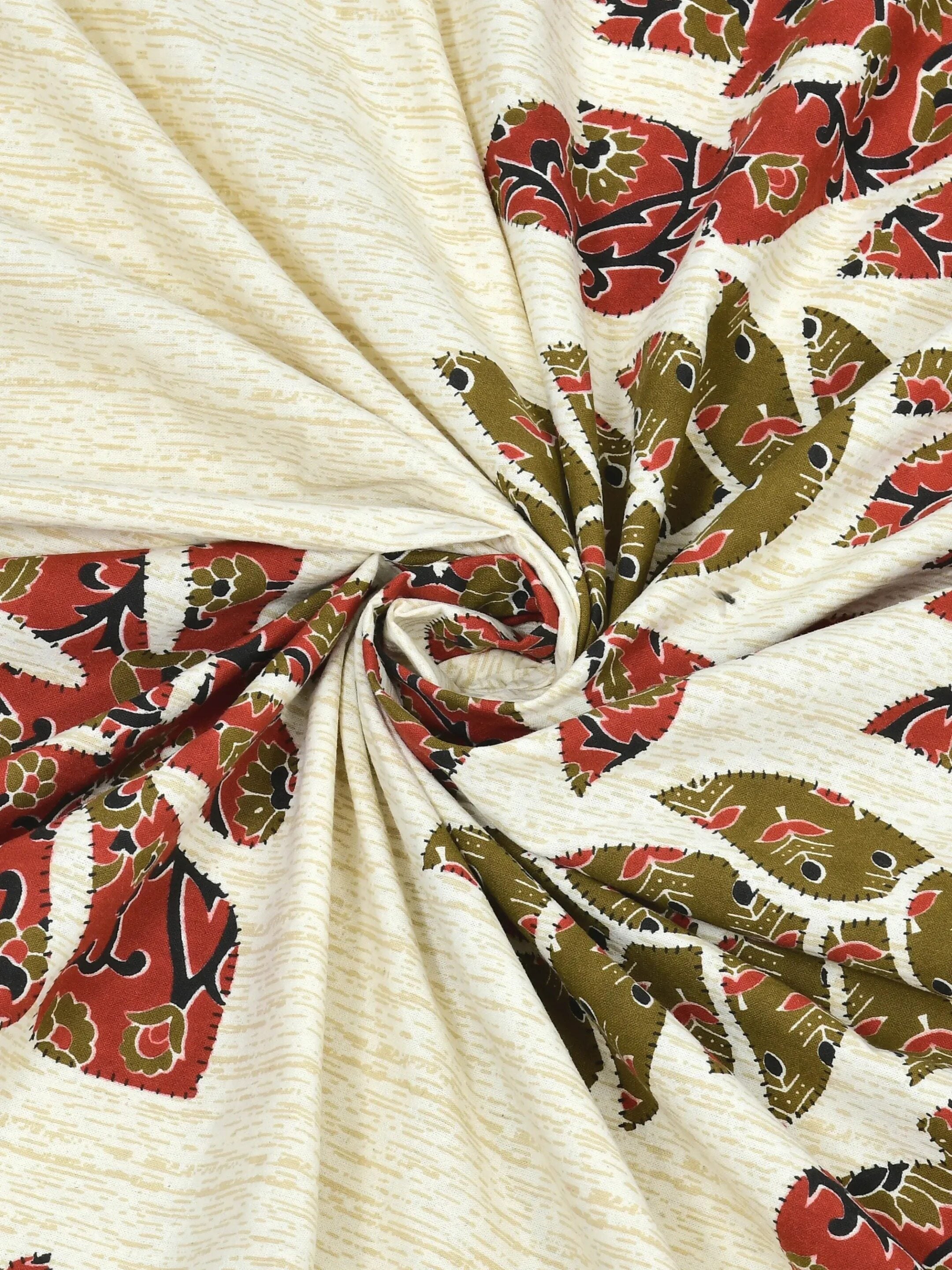 LIVING ROOTS Jaipuri Hand Block Print Double King Cotton Bedsheet 90*104 inches (7.5*8.6 feet) With 2 Pillow Cover | 240 TC | Rich Fast Colour With No Colour Bleeding | (529-B) (Red)