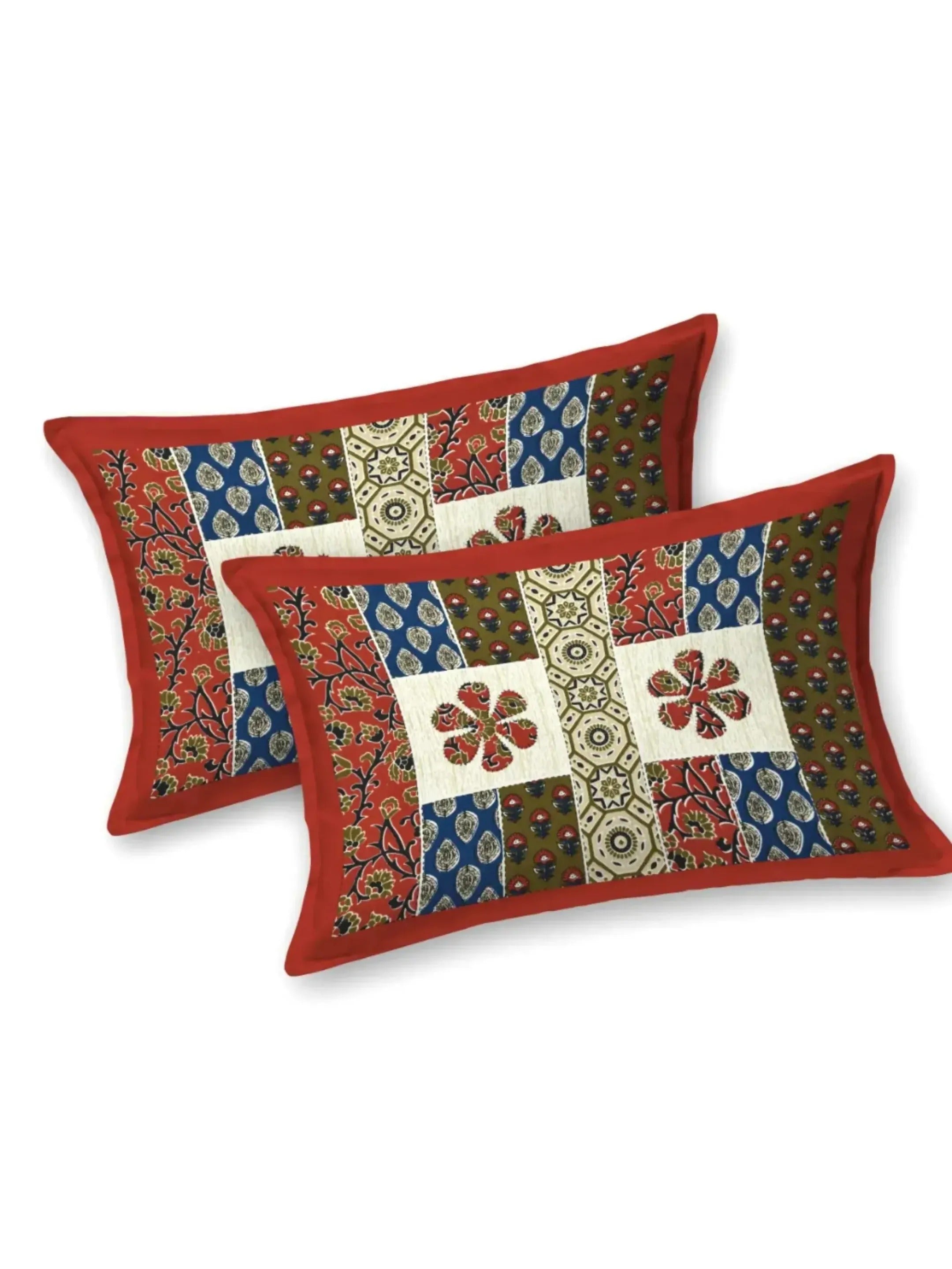 LIVING ROOTS Jaipuri Hand Block Print Double King Cotton Bedsheet 90*104 inches (7.5*8.6 feet) With 2 Pillow Cover | 240 TC | Rich Fast Colour With No Colour Bleeding | (529-B) (Red)
