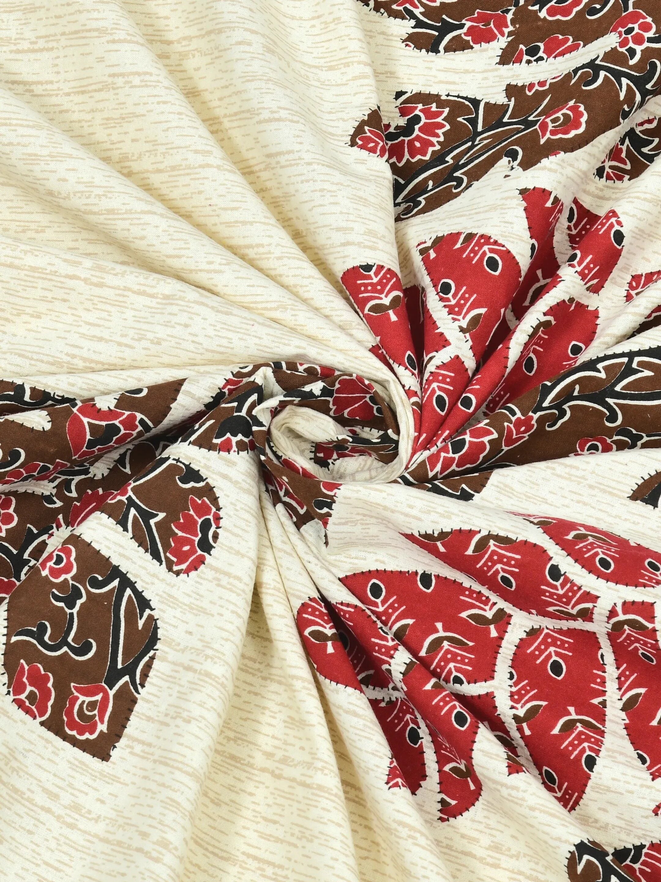 LIVING ROOTS Jaipuri Hand Block Print Double King Cotton Bedsheet 90*104 inches (7.5*8.6 feet) With 2 Pillow Cover | 240 TC | Rich Fast Colour With No Colour Bleeding | (529-C) (Maroon)