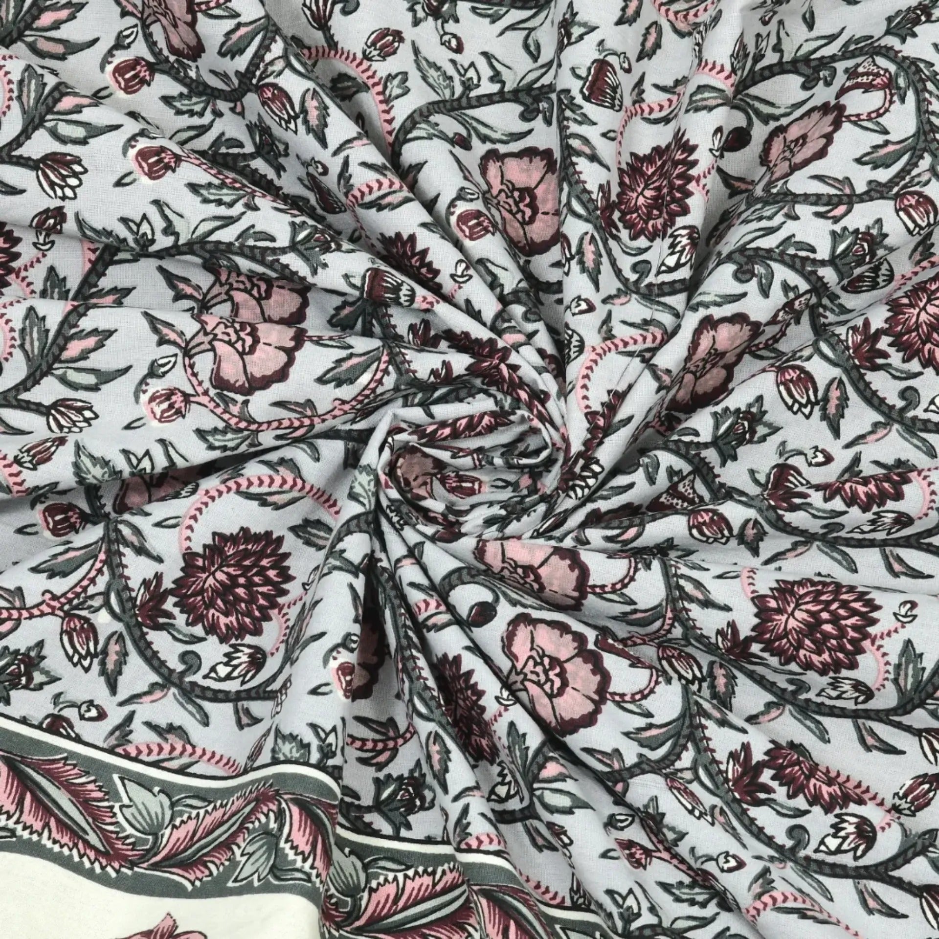 LIVING ROOTS Jaipuri Hand Block Print Double King Cotton Bedsheet 90*104 inches (7.5*8.6 feet) With 2 Pillow Cover | 240 TC | Rich Fast Colour With No Colour Bleeding | (530-B) (Grey)