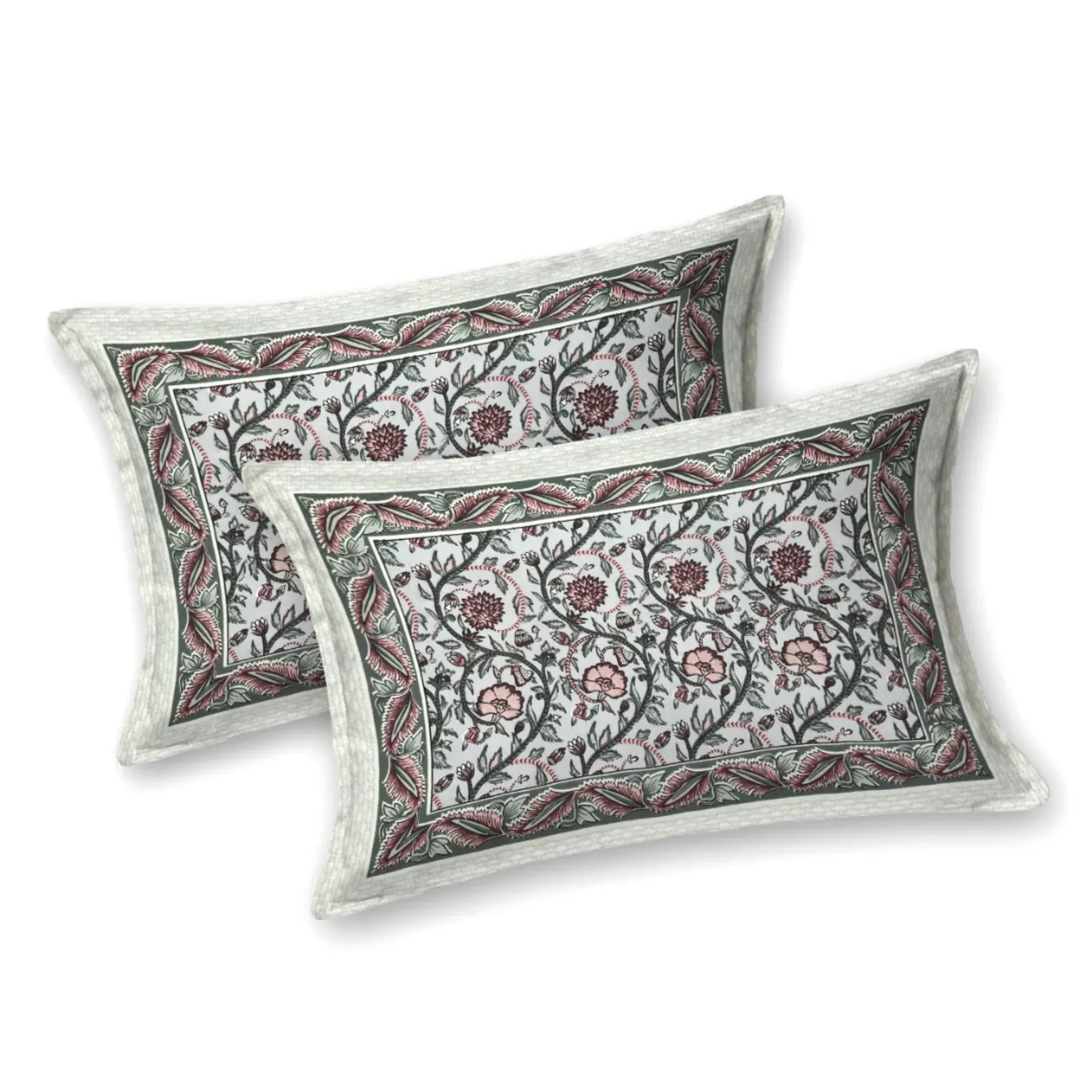 LIVING ROOTS Jaipuri Hand Block Print Double King Cotton Bedsheet 90*104 inches (7.5*8.6 feet) With 2 Pillow Cover | 240 TC | Rich Fast Colour With No Colour Bleeding | (530-B) (Grey)