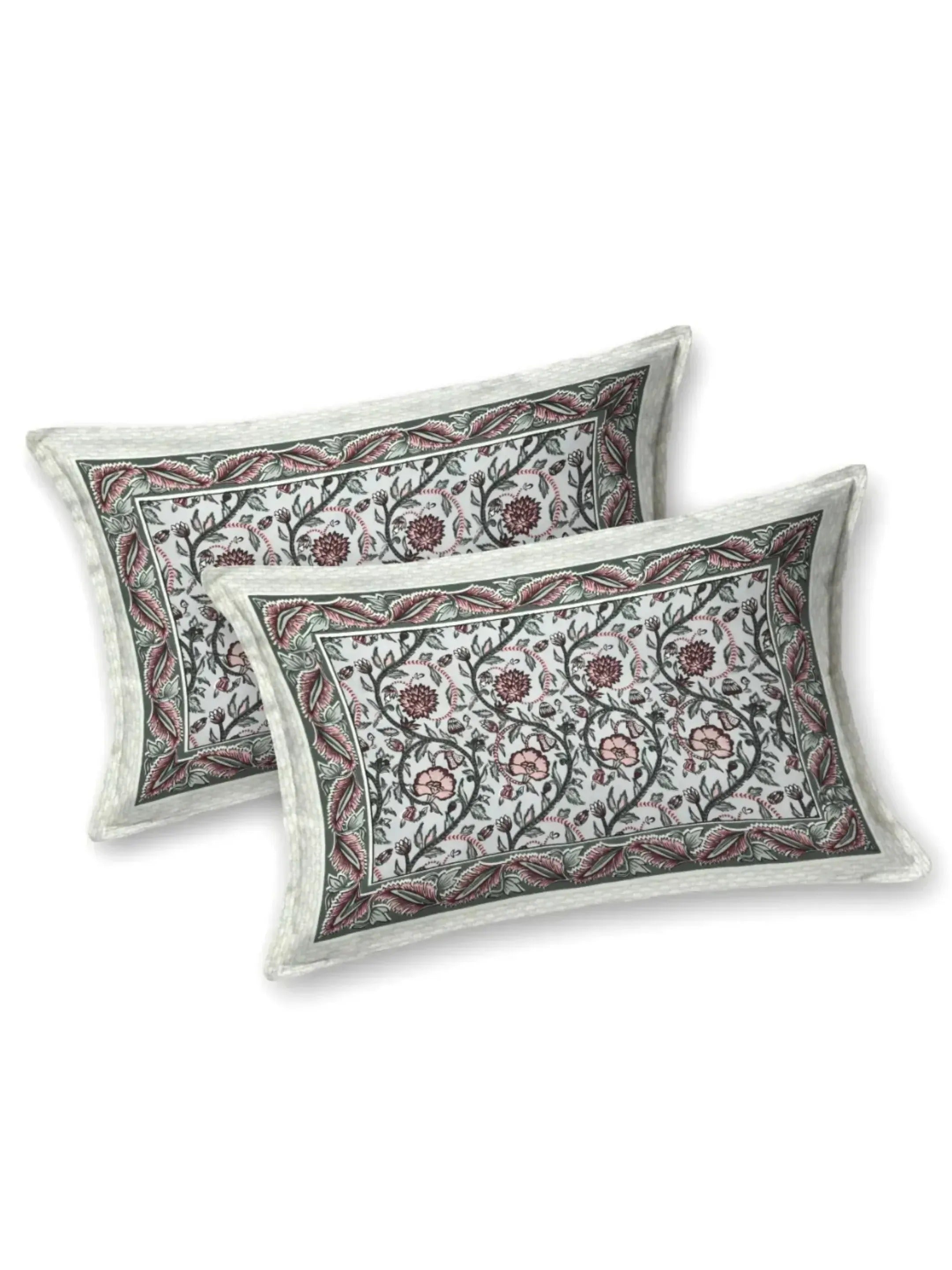 LIVING ROOTS Jaipuri Hand Block Print Double King Cotton Bedsheet 90*104 inches (7.5*8.6 feet) With 2 Pillow Cover | 240 TC | Rich Fast Colour With No Colour Bleeding | (530-B) (Grey)