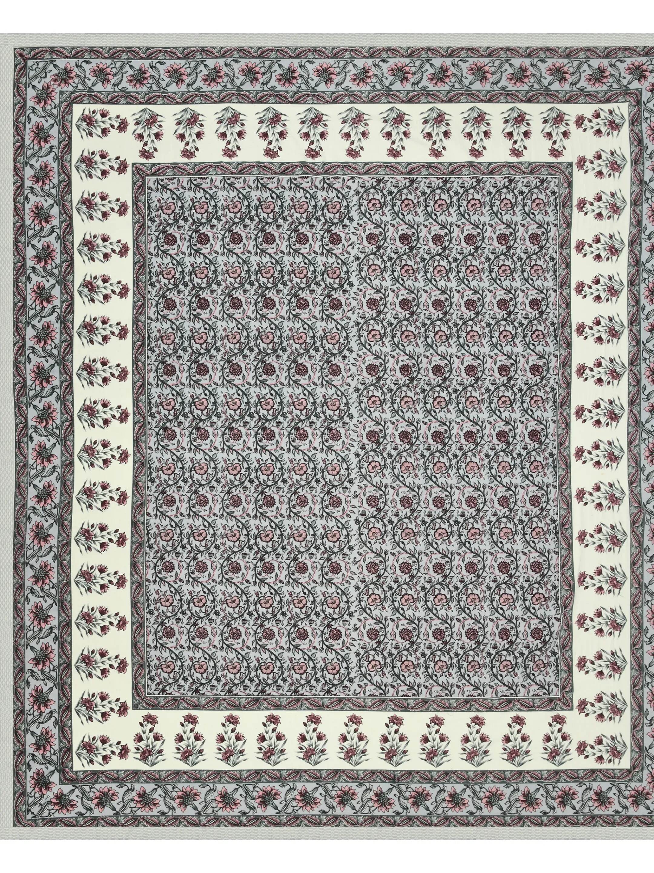 LIVING ROOTS Jaipuri Hand Block Print Double King Cotton Bedsheet 90*104 inches (7.5*8.6 feet) With 2 Pillow Cover | 240 TC | Rich Fast Colour With No Colour Bleeding | (530-B) (Grey)
