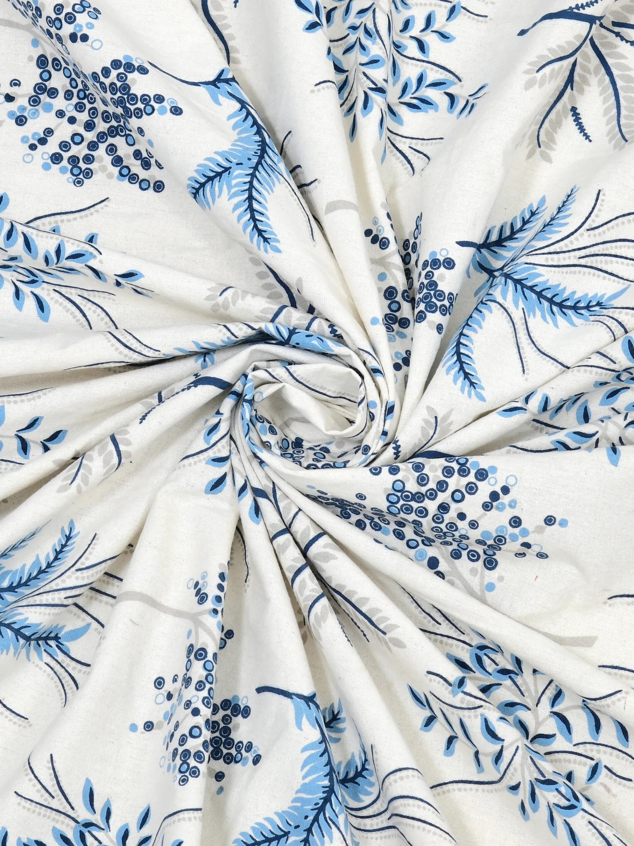 LIVING ROOTS Jaipuri Hand Block Print Double King Cotton Bedsheet 90*104 inches (7.5*8.6 feet) With 2 Pillow Cover | 240 TC | Rich Fast Colour With No Colour Bleeding | (531-A) (Blue)