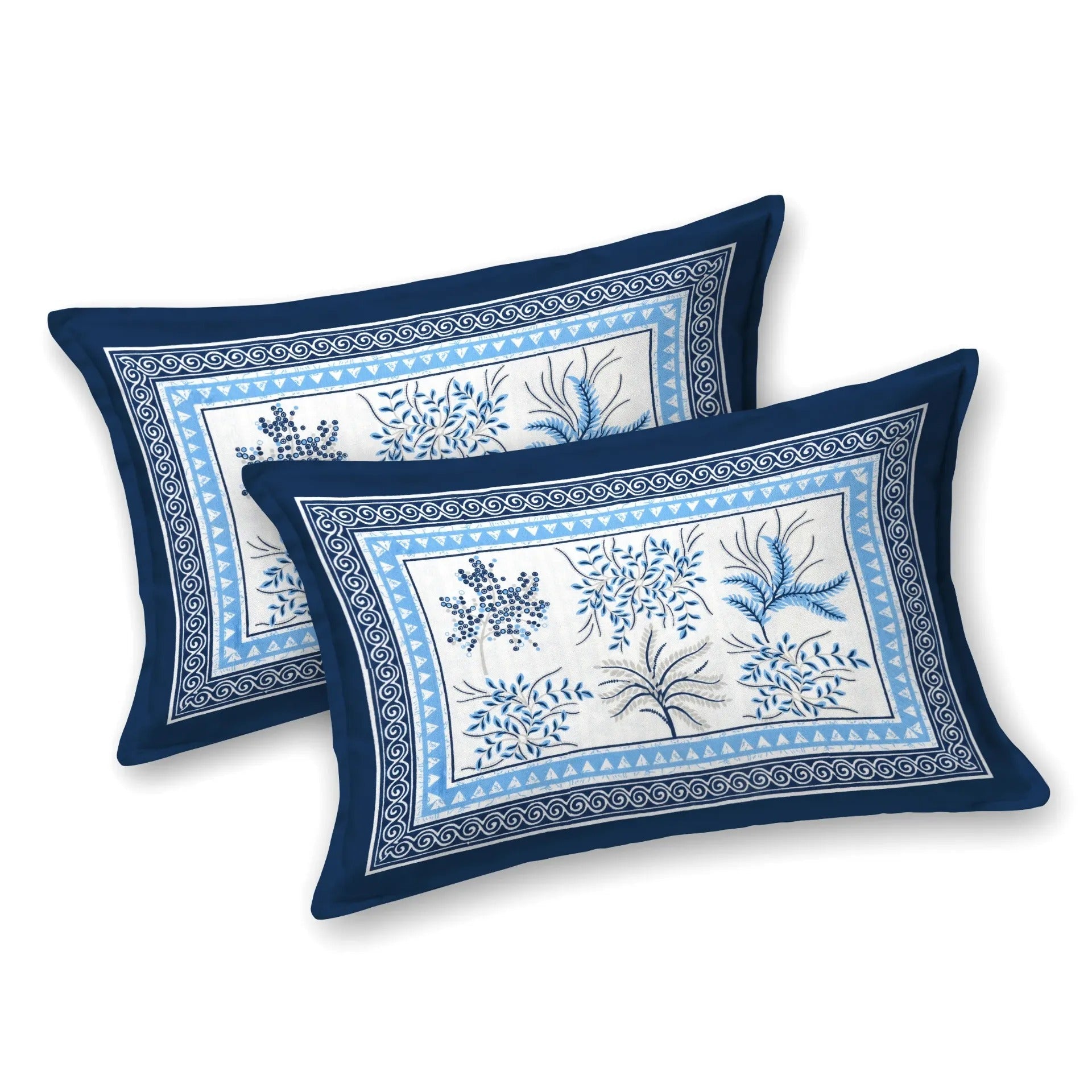 LIVING ROOTS Jaipuri Hand Block Print Double King Cotton Bedsheet 90*104 inches (7.5*8.6 feet) With 2 Pillow Cover | 240 TC | Rich Fast Colour With No Colour Bleeding | (531-A) (Blue)