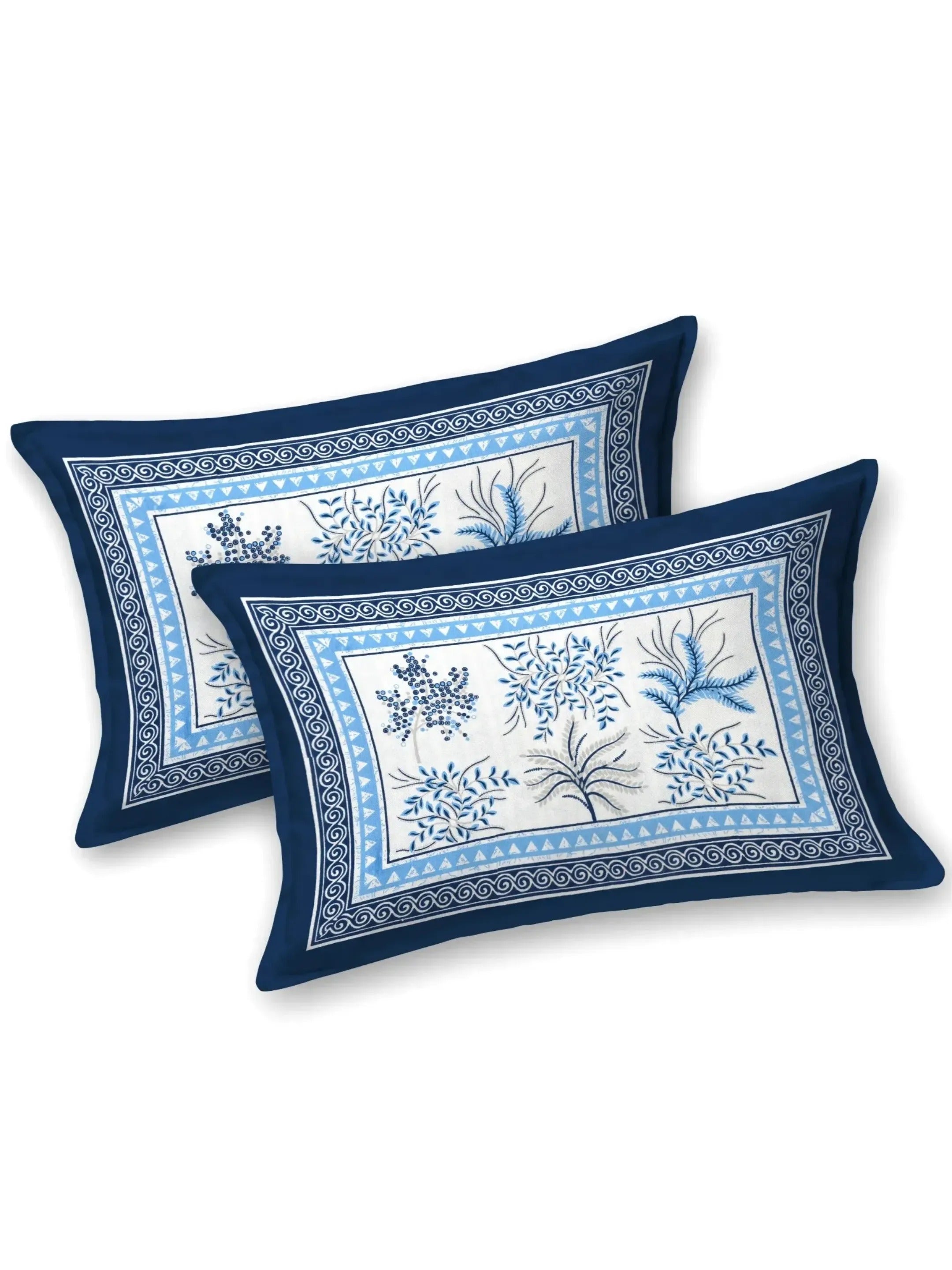 LIVING ROOTS Jaipuri Hand Block Print Double King Cotton Bedsheet 90*104 inches (7.5*8.6 feet) With 2 Pillow Cover | 240 TC | Rich Fast Colour With No Colour Bleeding | (531-A) (Blue)