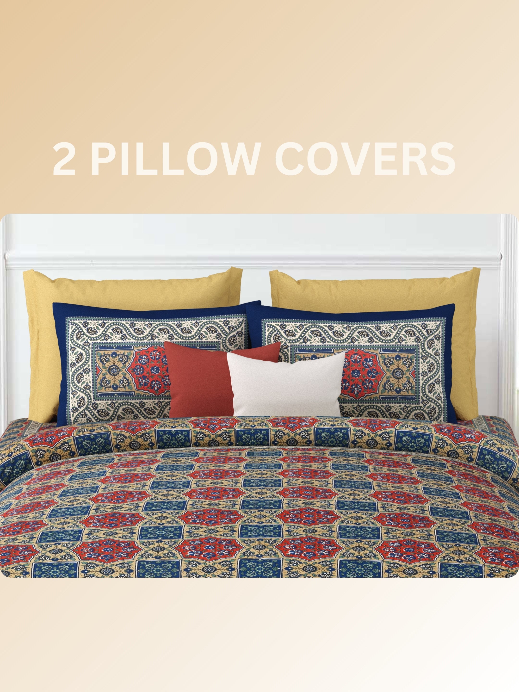 LIVING ROOTS Jaipuri Hand Block Print Super King Cotton Bedsheet 104*104 inches (8.6*8.6 feet) With 2 Pillow Cover | 240 TC | Rich Fast Colour With No Colour Bleeding | (534-A) (Blue)