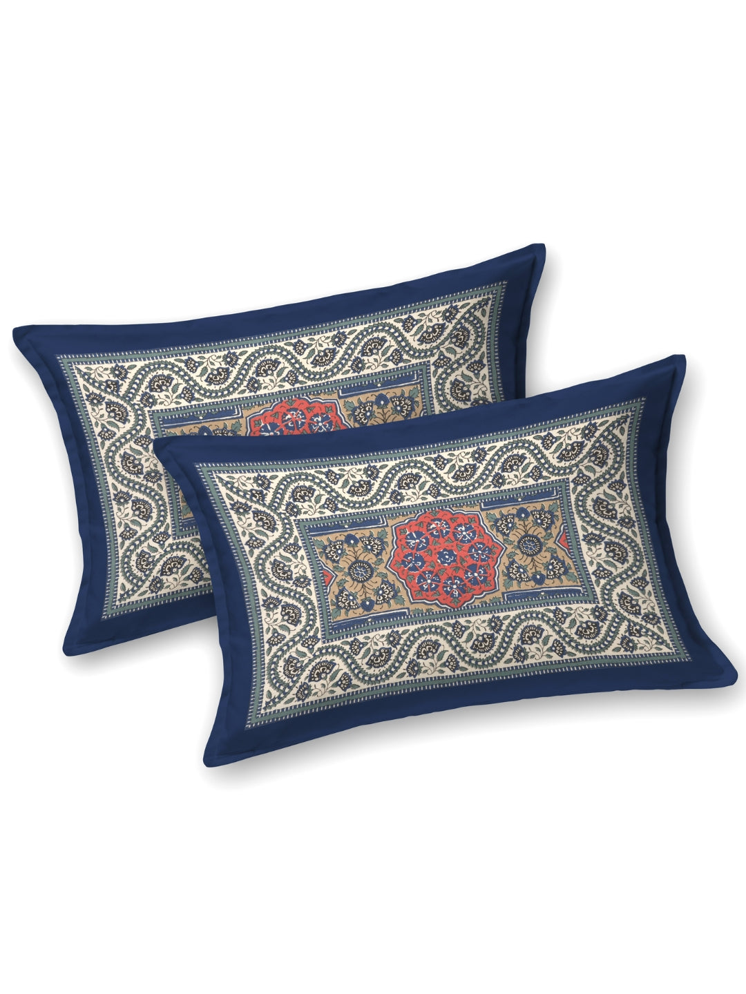 LIVING ROOTS Jaipuri Hand Block Print Super King Cotton Bedsheet 104*104 inches (8.6*8.6 feet) With 2 Pillow Cover | 240 TC | Rich Fast Colour With No Colour Bleeding | (534-A) (Blue)