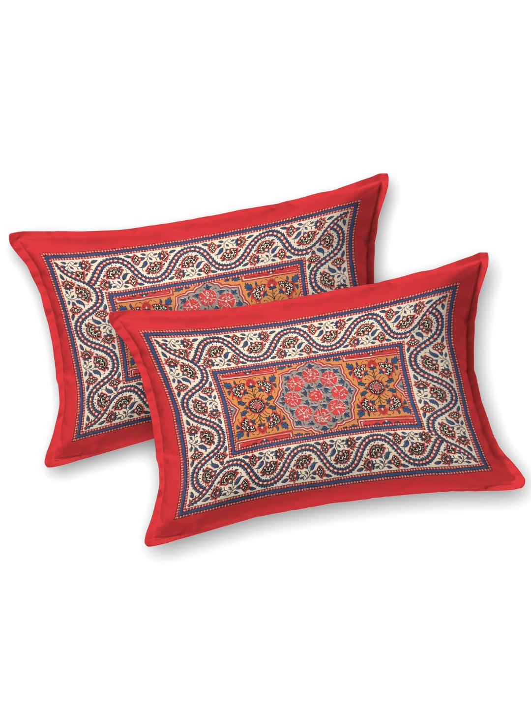 LIVING ROOTS Jaipuri Hand Block Print Super King Cotton Bedsheet 104*104 inches (8.6*8.6 feet) With 2 Pillow Cover | 240 TC | Rich Fast Colour With No Colour Bleeding | (534-B) (Red)