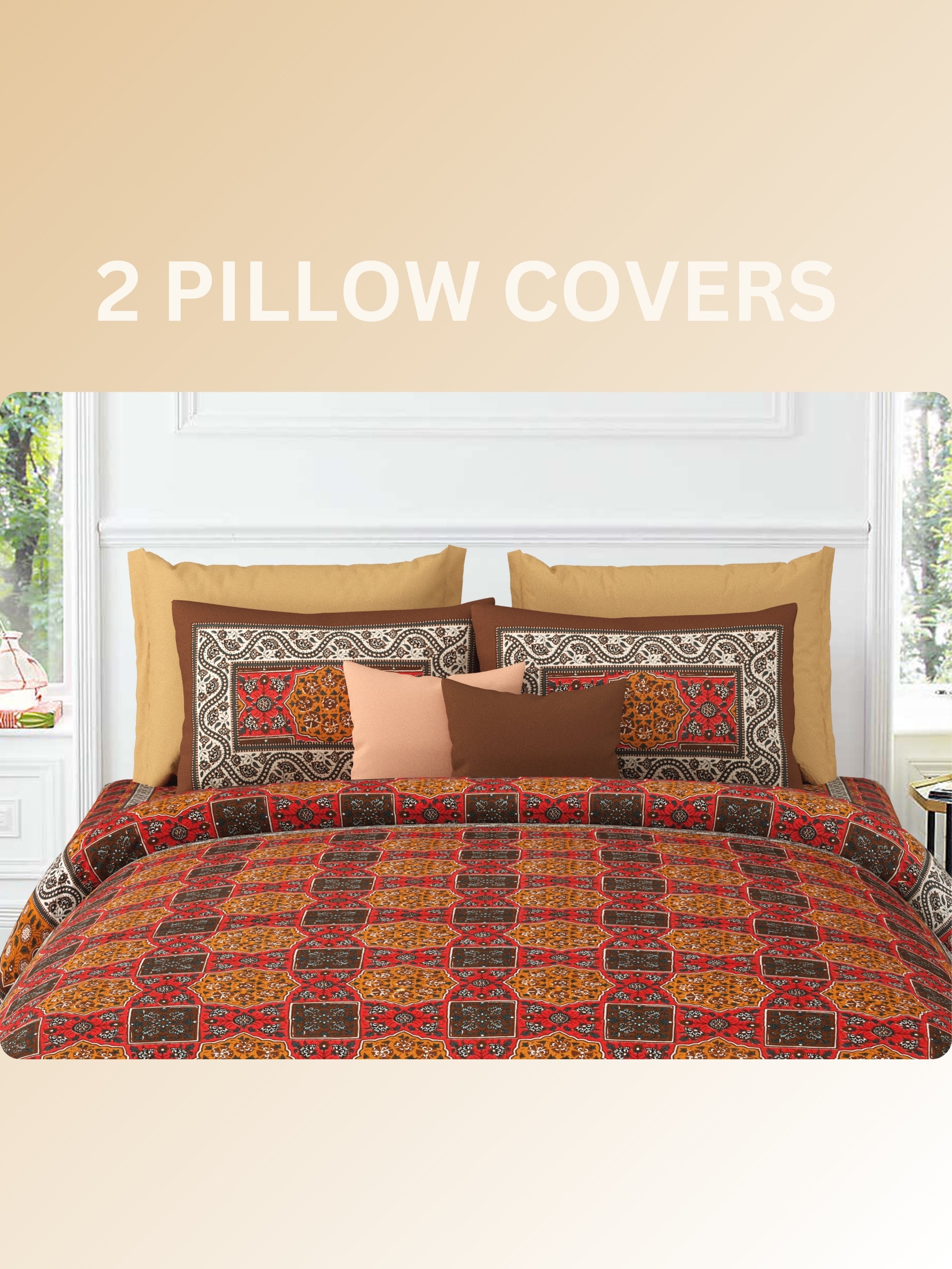 LIVING ROOTS Jaipuri Hand Block Print Super King Cotton Bedsheet 104*104 inches (8.6*8.6 feet) With 2 Pillow Cover | 240 TC | Rich Fast Colour With No Colour Bleeding | (534-C) (Brown)