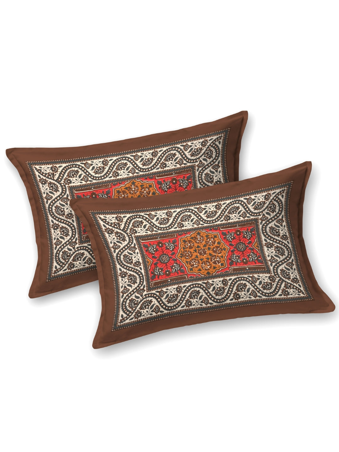 LIVING ROOTS Jaipuri Hand Block Print Super King Cotton Bedsheet 104*104 inches (8.6*8.6 feet) With 2 Pillow Cover | 240 TC | Rich Fast Colour With No Colour Bleeding | (534-C) (Brown)
