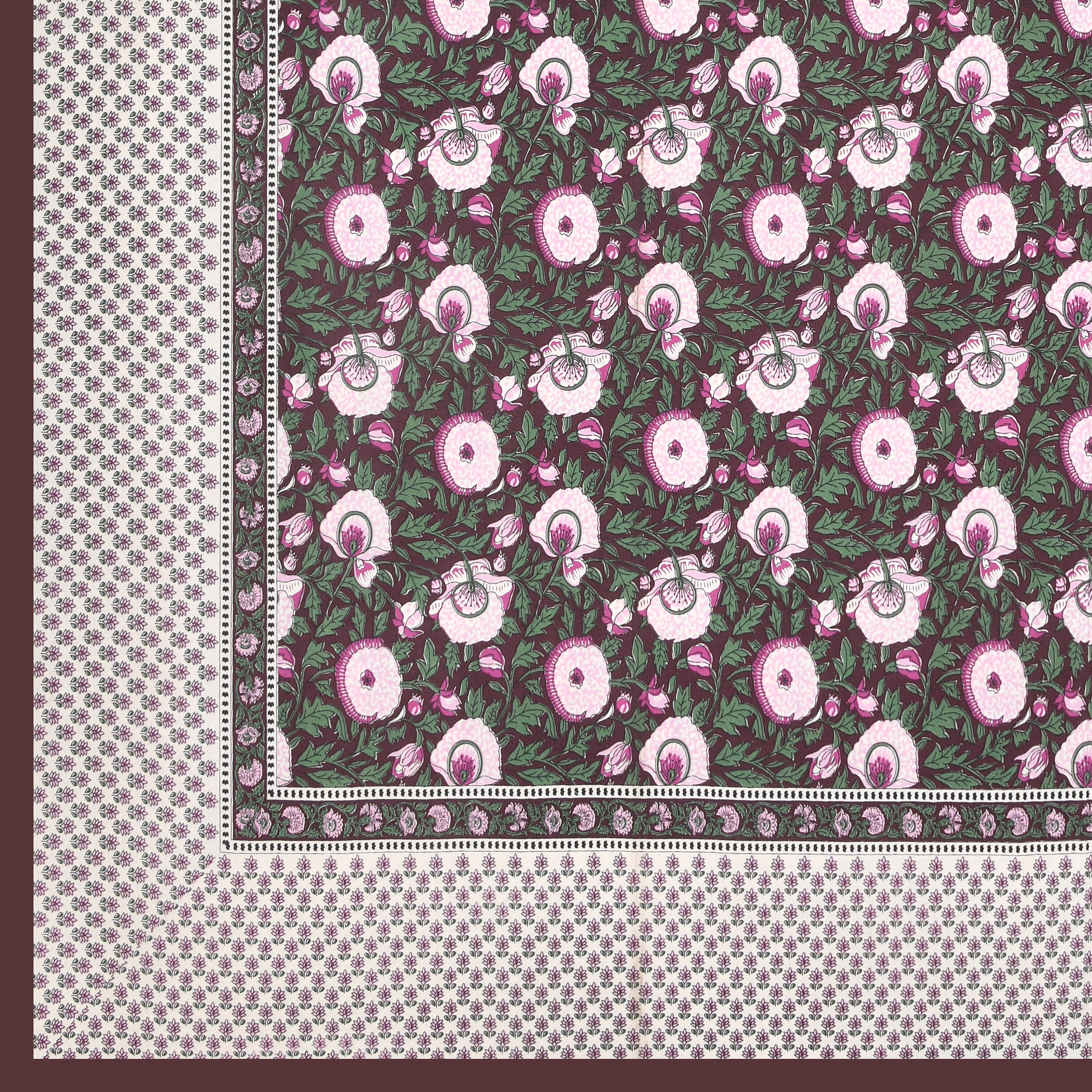 LIVING ROOTS Jaipuri Hand Block Print Super King Cotton Bedsheet 104*104 inches (8.6*8.6 feet) With 2 Pillow Cover | 240 TC | Rich Fast Colour With No Colour Bleeding | (535-A) (Brown)