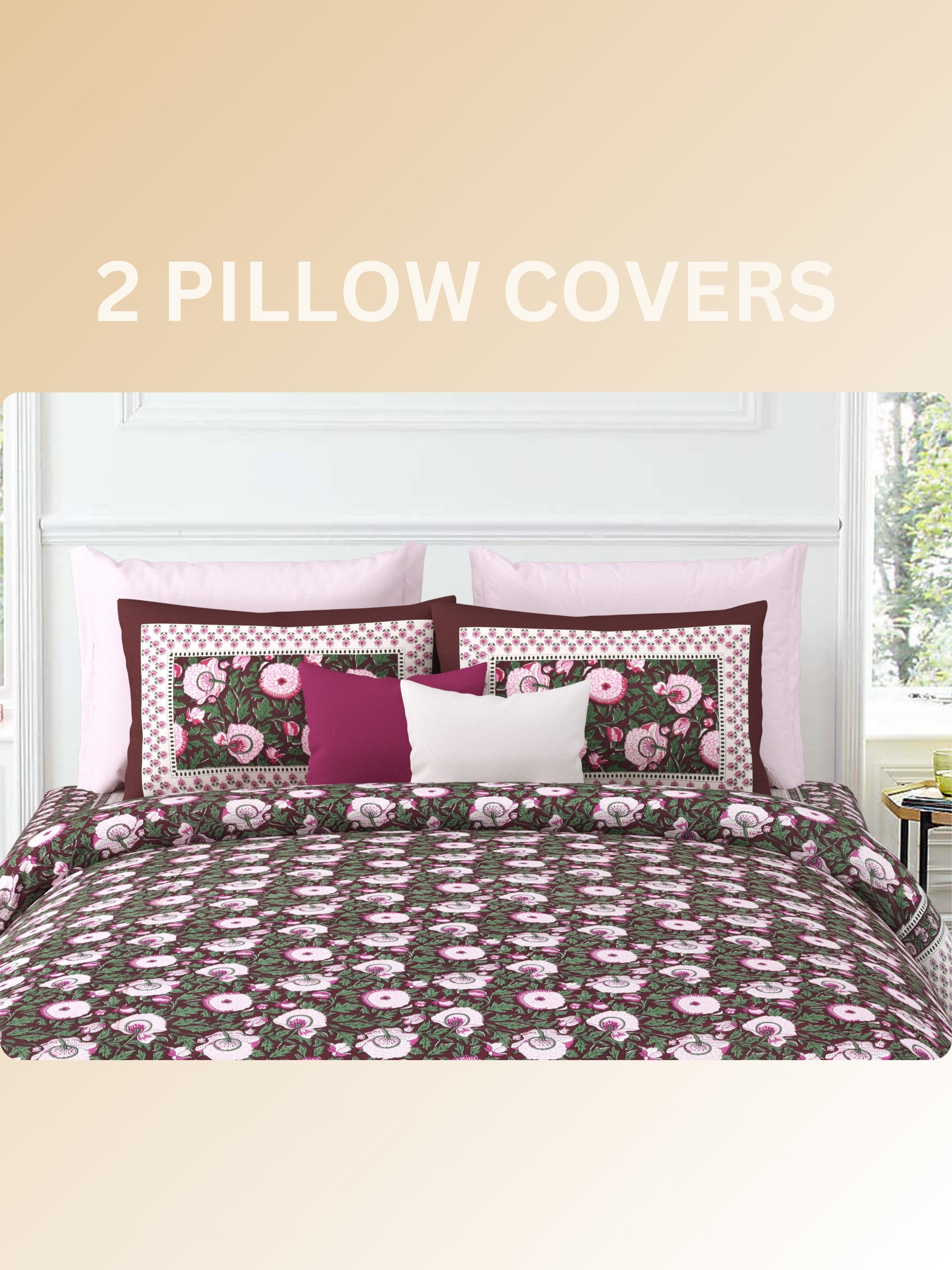 LIVING ROOTS Jaipuri Hand Block Print Super King Cotton Bedsheet 104*104 inches (8.6*8.6 feet) With 2 Pillow Cover | 240 TC | Rich Fast Colour With No Colour Bleeding | (535-A) (Brown)