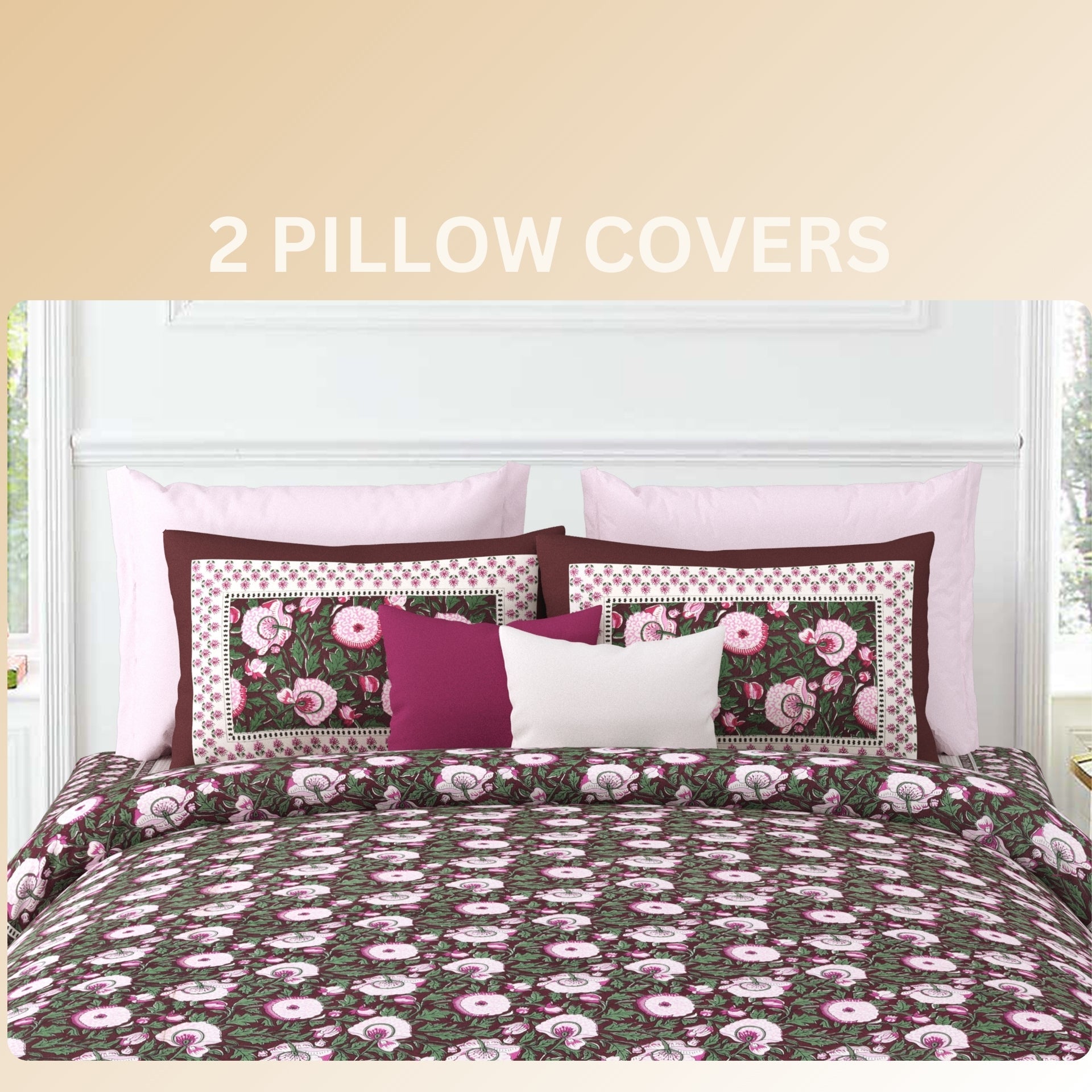 LIVING ROOTS Jaipuri Hand Block Print Super King Cotton Bedsheet 104*104 inches (8.6*8.6 feet) With 2 Pillow Cover | 240 TC | Rich Fast Colour With No Colour Bleeding | (535-A) (Brown)
