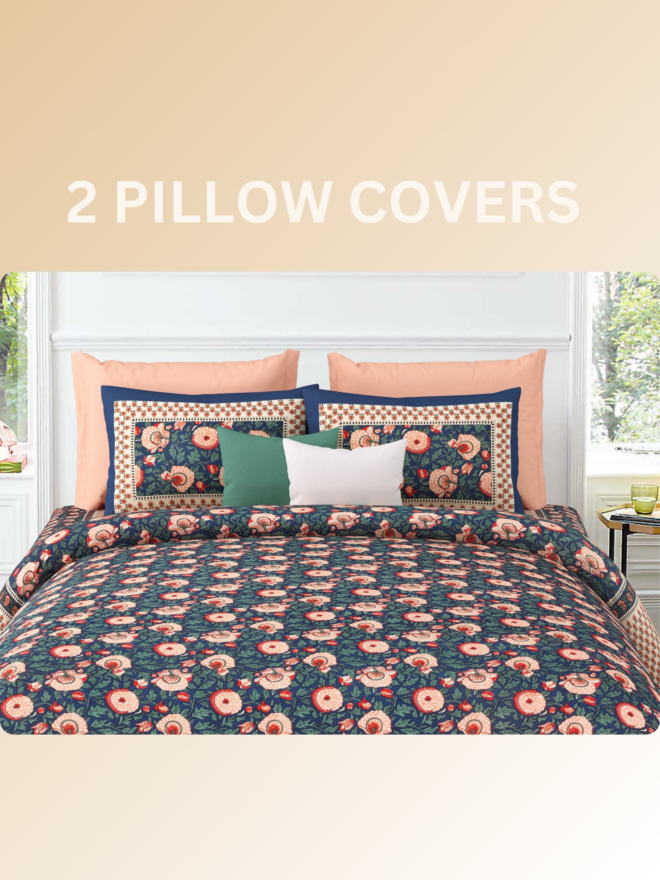 LIVING ROOTS Jaipuri Hand Block Print Super King Cotton Bedsheet 104*104 inches (8.6*8.6 feet) With 2 Pillow Cover | 240 TC | Rich Fast Colour With No Colour Bleeding | (535-B) (Blue)