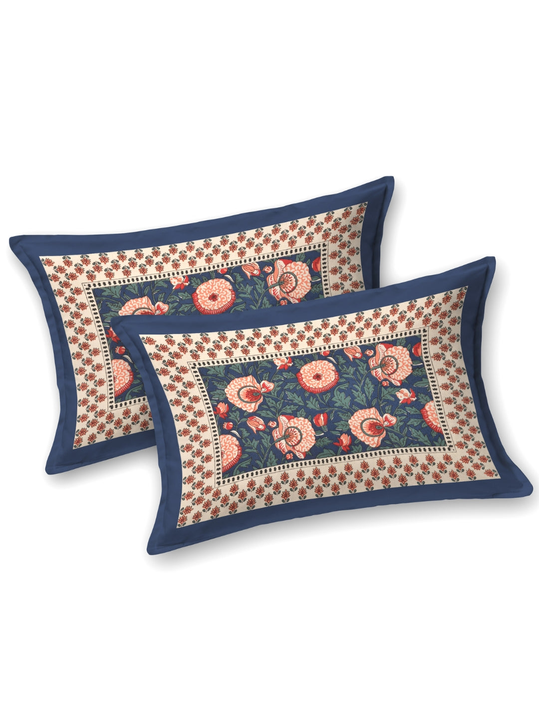 LIVING ROOTS Jaipuri Hand Block Print Super King Cotton Bedsheet 104*104 inches (8.6*8.6 feet) With 2 Pillow Cover | 240 TC | Rich Fast Colour With No Colour Bleeding | (535-B) (Blue)