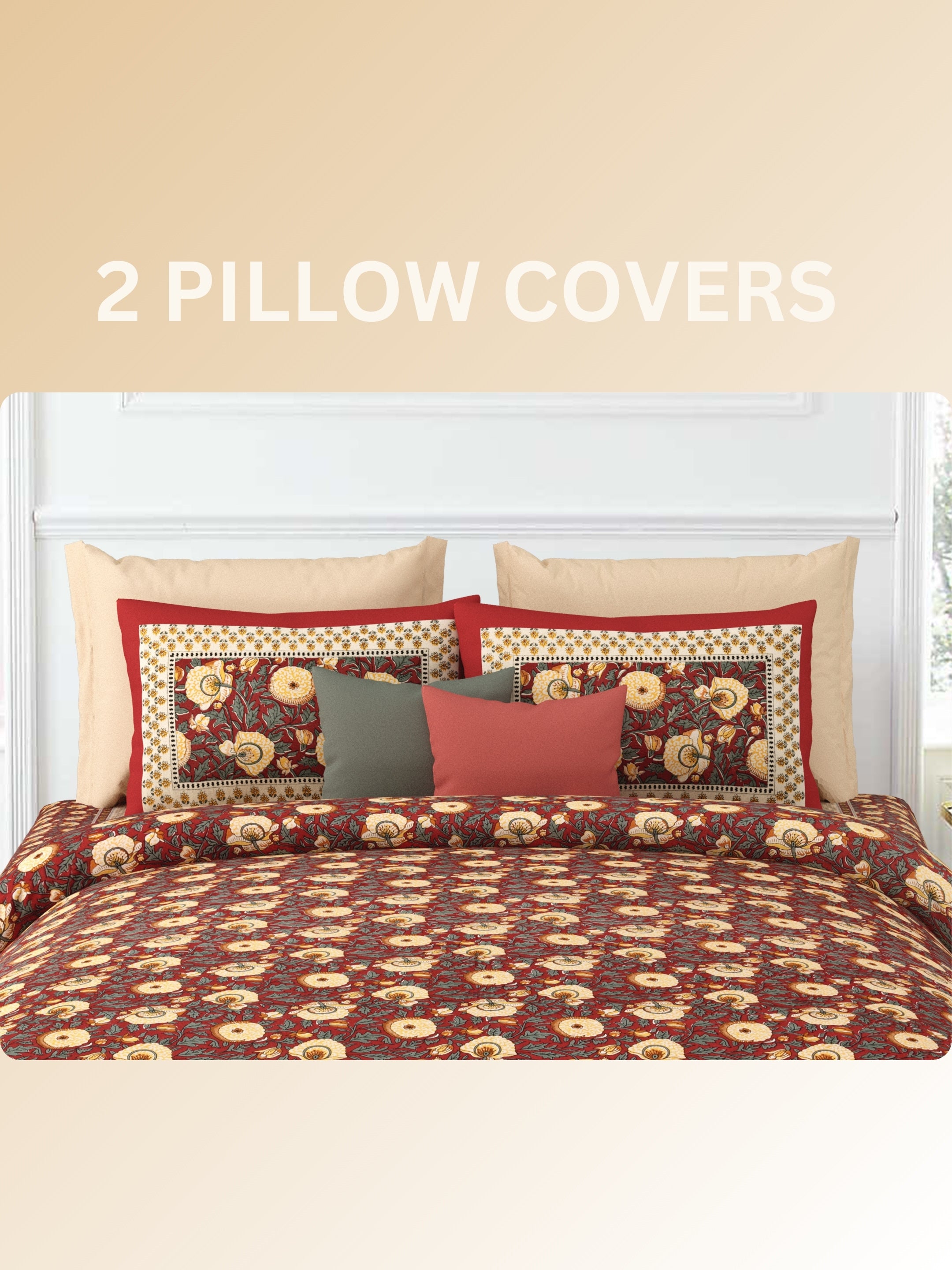 LIVING ROOTS Jaipuri Hand Block Print Super King Cotton Bedsheet 104*104 inches (8.6*8.6 feet) With 2 Pillow Cover | 240 TC | Rich Fast Colour With No Colour Bleeding | (535-C) (Red)
