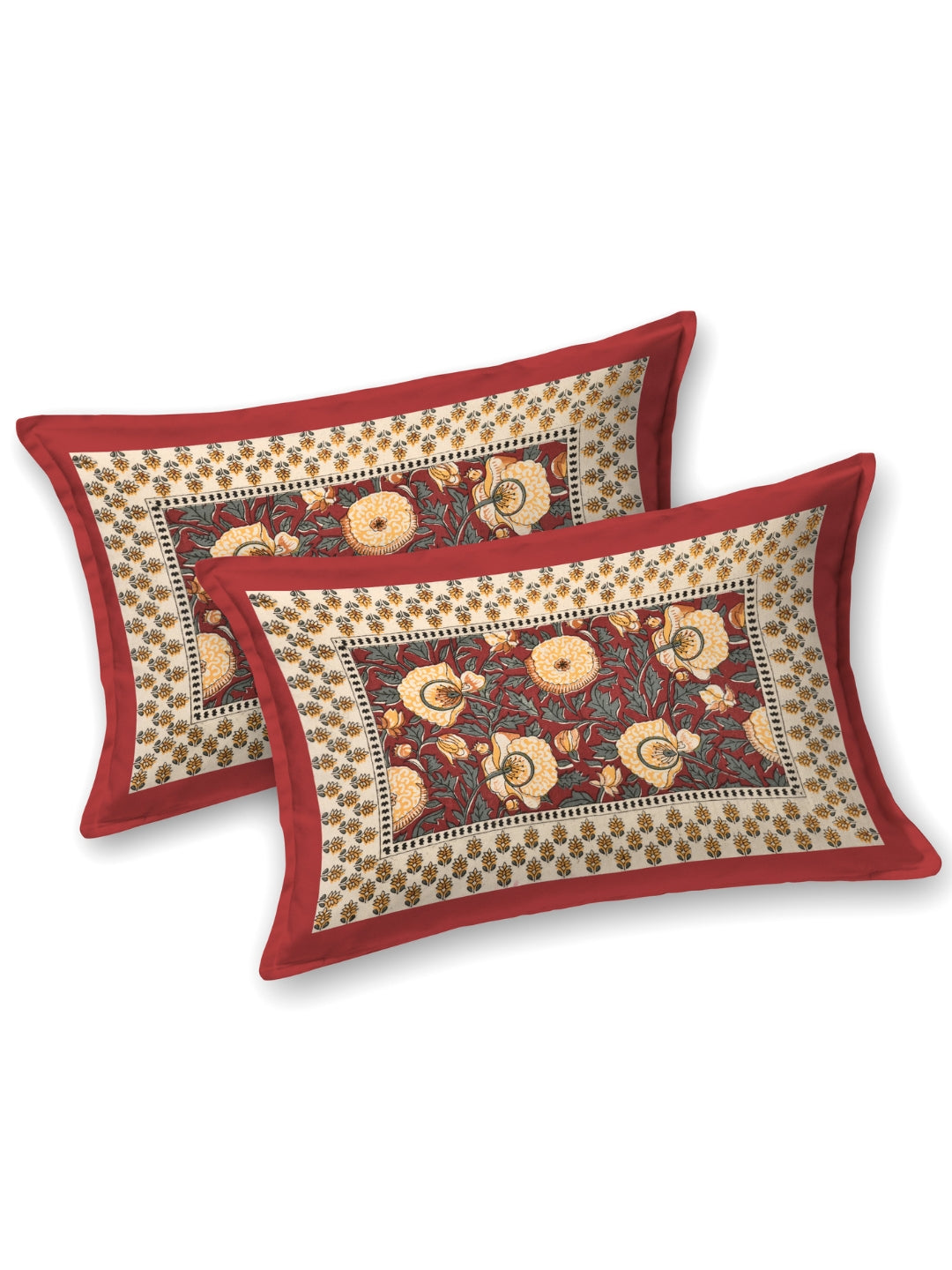 LIVING ROOTS Jaipuri Hand Block Print Super King Cotton Bedsheet 104*104 inches (8.6*8.6 feet) With 2 Pillow Cover | 240 TC | Rich Fast Colour With No Colour Bleeding | (535-C) (Red)