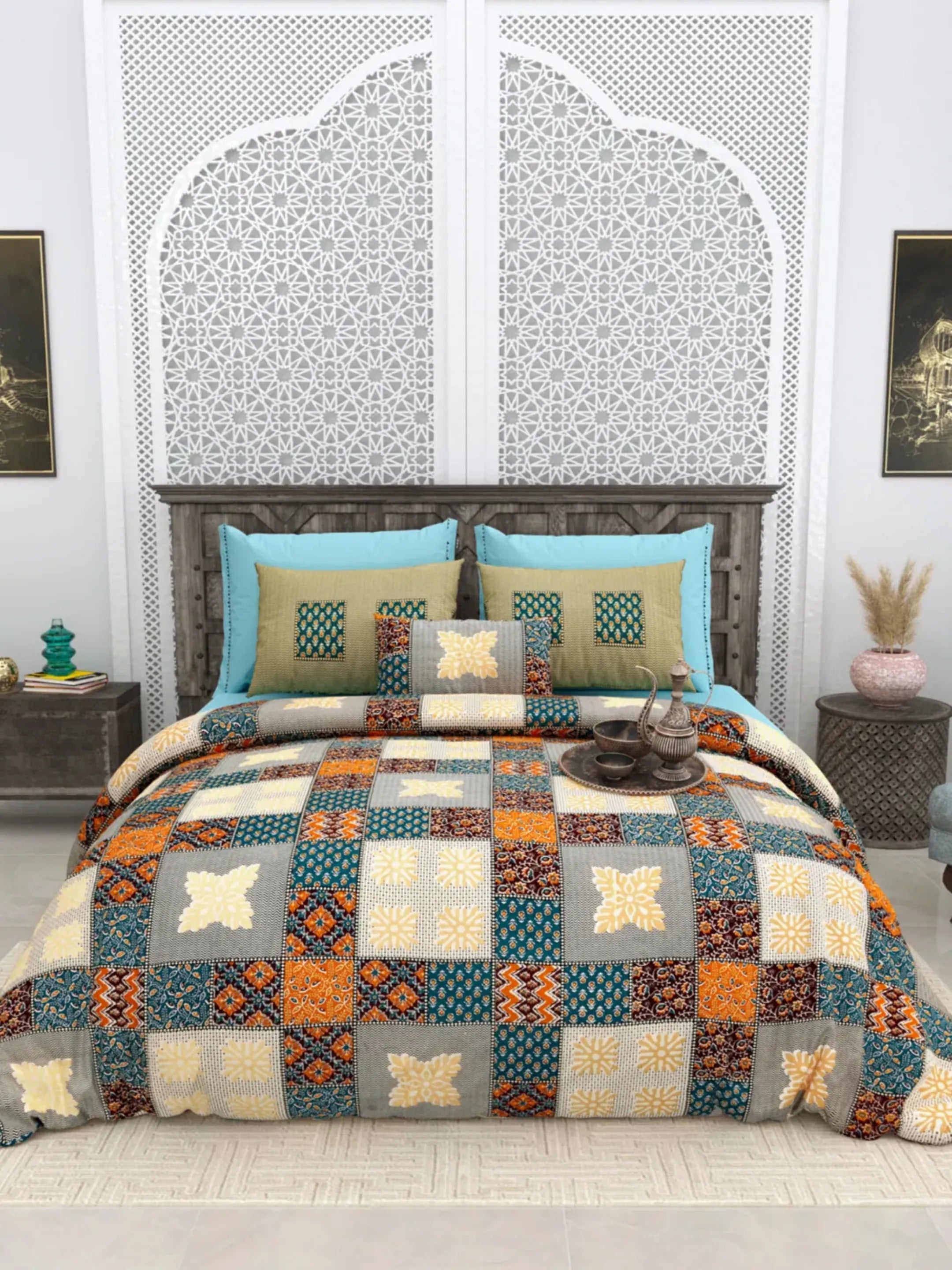 LIVING ROOTS Jaipuri Hand Block Print Super King Cotton Bedsheet 104*104 inches (8.5*8.5 feet) With 2 Pillow Cover | 240 TC | Rich Fast Colour With No Colour Bleeding | (563-A) (Green)