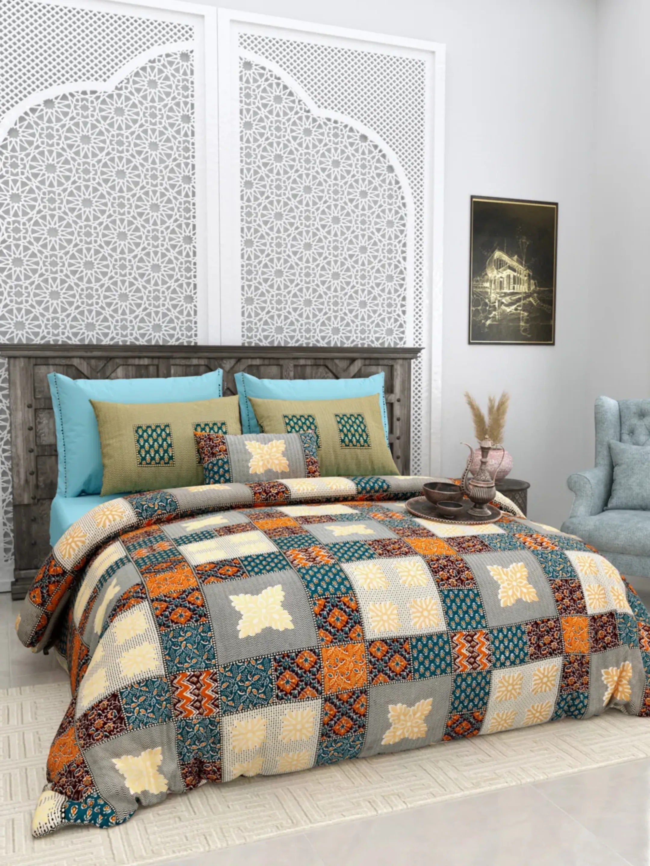 LIVING ROOTS Jaipuri Hand Block Print Super King Cotton Bedsheet 104*104 inches (8.5*8.5 feet) With 2 Pillow Cover | 240 TC | Rich Fast Colour With No Colour Bleeding | (563-A) (Green)