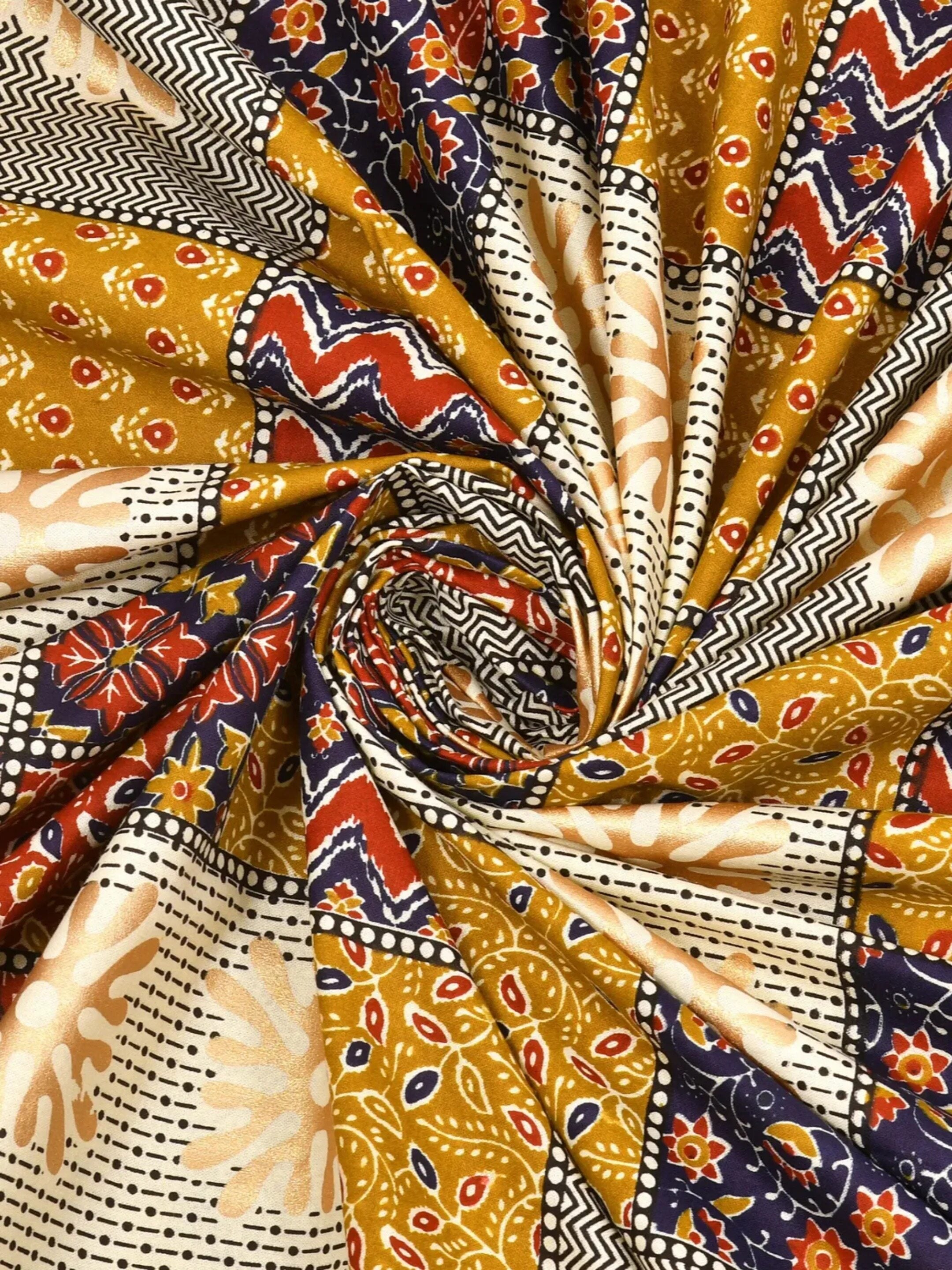 LIVING ROOTS Jaipuri Hand Block Print Super King Cotton Bedsheet 104*104 inches (8.5*8.5 feet) With 2 Pillow Cover | 240 TC | Rich Fast Colour With No Colour Bleeding | (563-B) (Yellow)