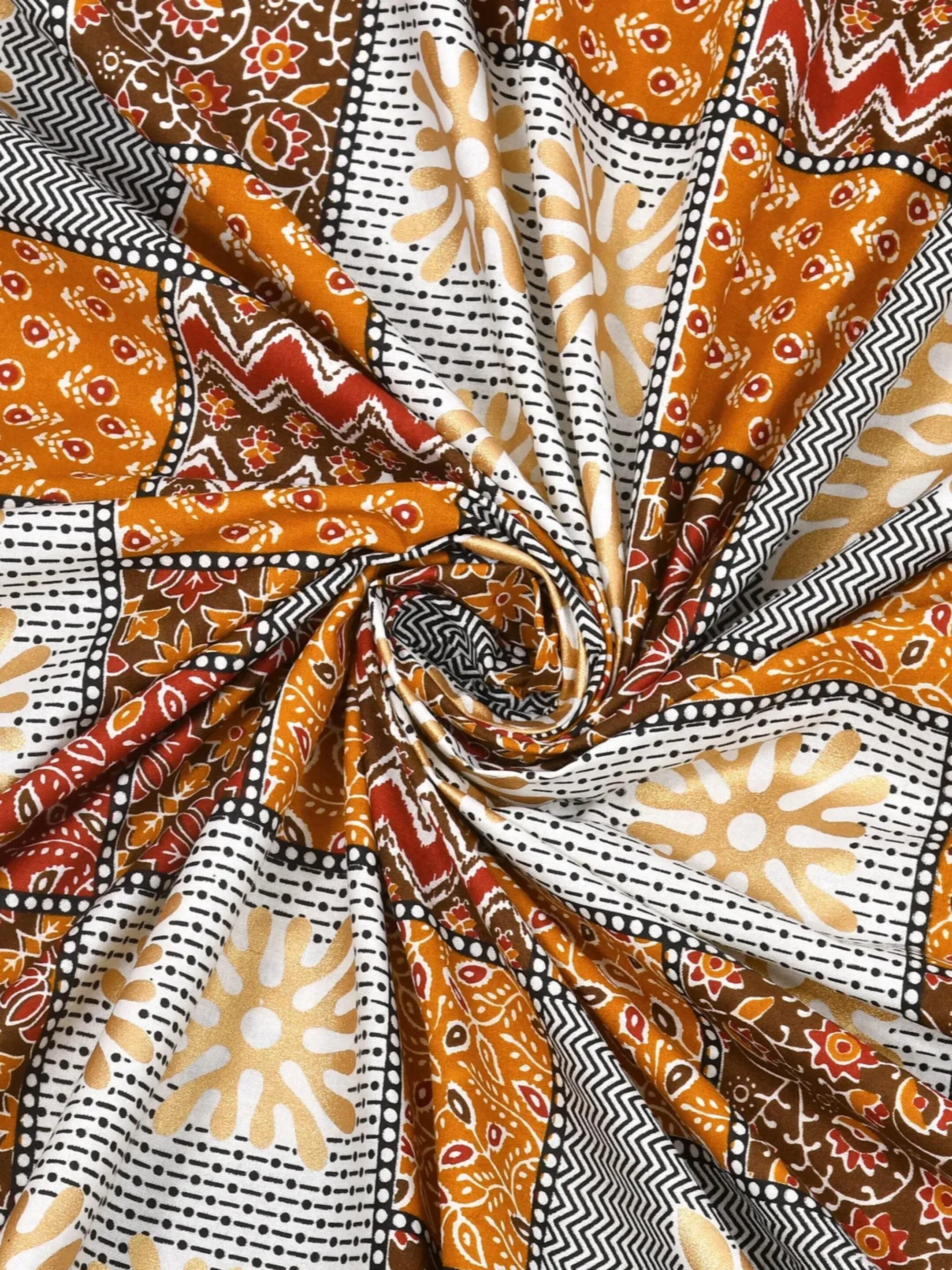 LIVING ROOTS Jaipuri Hand Block Print Super King Cotton Bedsheet 104*104 inches (8.5*8.5 feet) With 2 Pillow Cover | 240 TC | Rich Fast Colour With No Colour Bleeding | (563-C) (Orange)