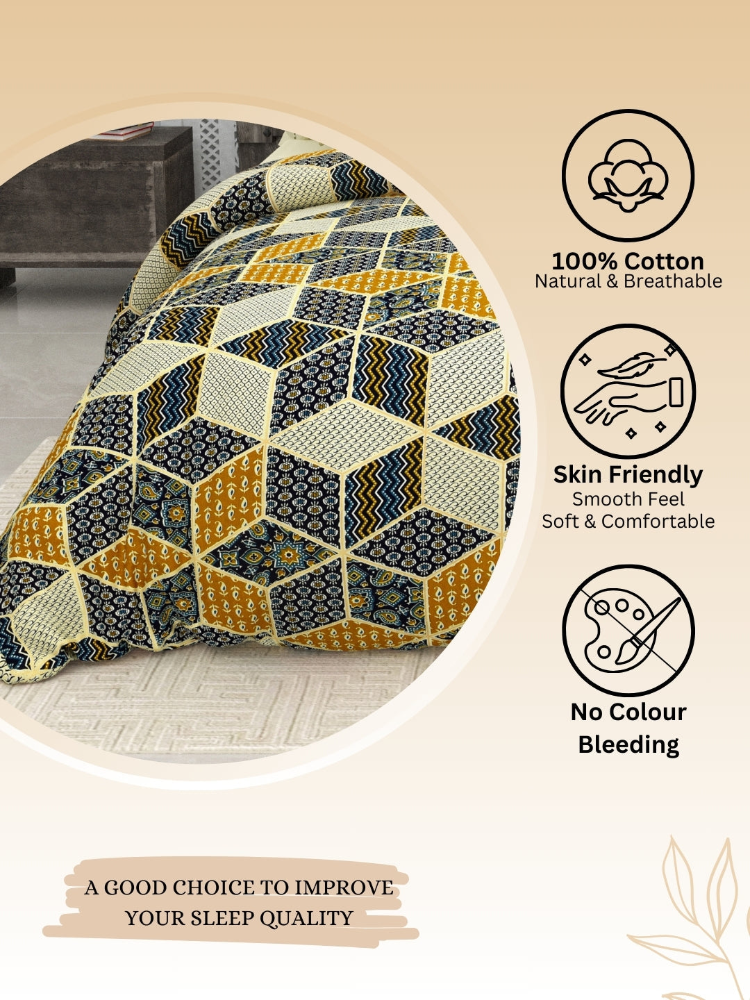 LIVING ROOTS Jaipuri Hand Block Print Super King Cotton Bedsheet 104*104 inches (8.5*8.5 feet) With 2 Pillow Cover | 240 TC | Rich Fast Colour With No Colour Bleeding | (564-A) (Green)