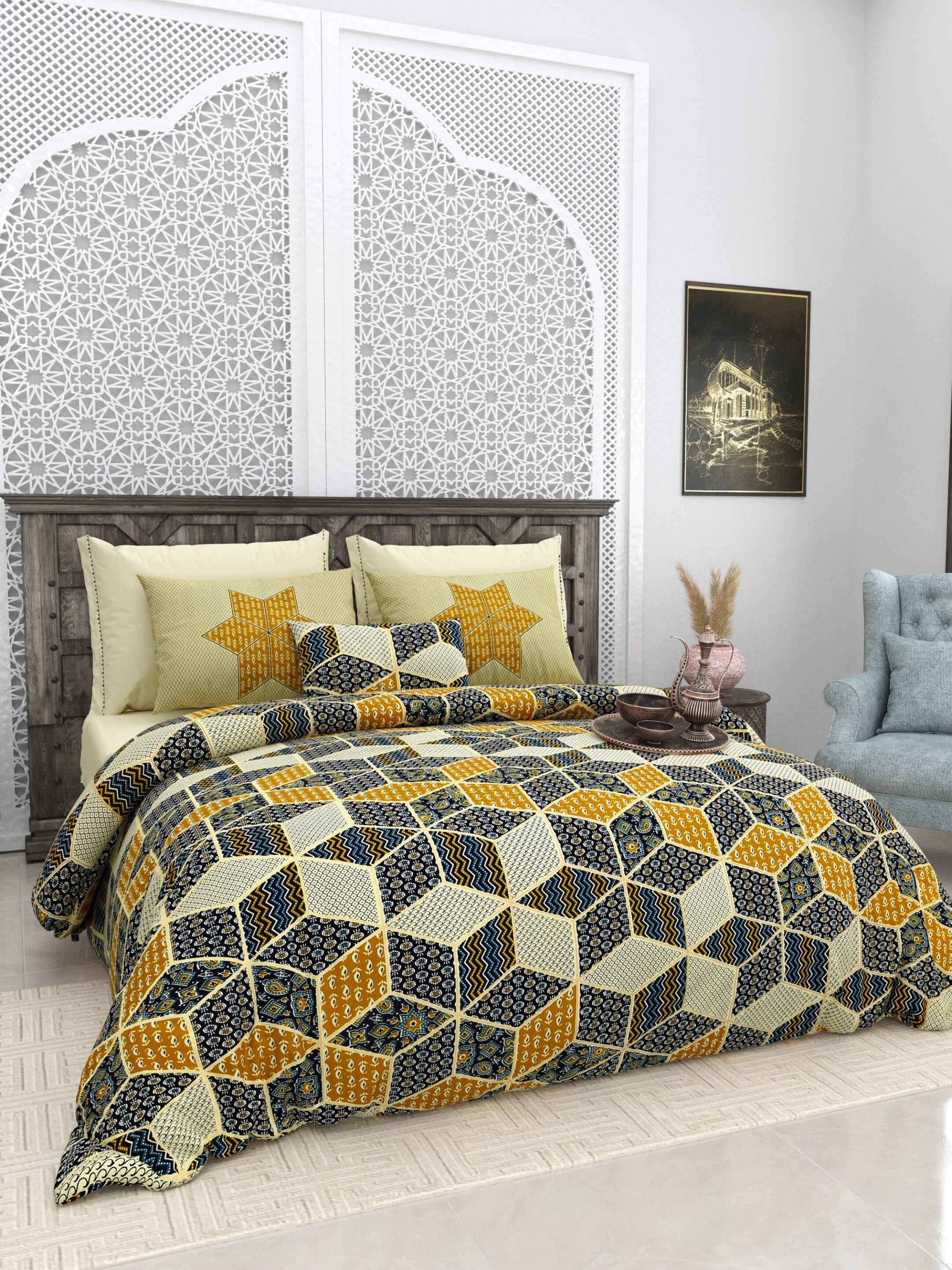 LIVING ROOTS Jaipuri Hand Block Print Super King Cotton Bedsheet 104*104 inches (8.5*8.5 feet) With 2 Pillow Cover | 240 TC | Rich Fast Colour With No Colour Bleeding | (564-A) (Green)