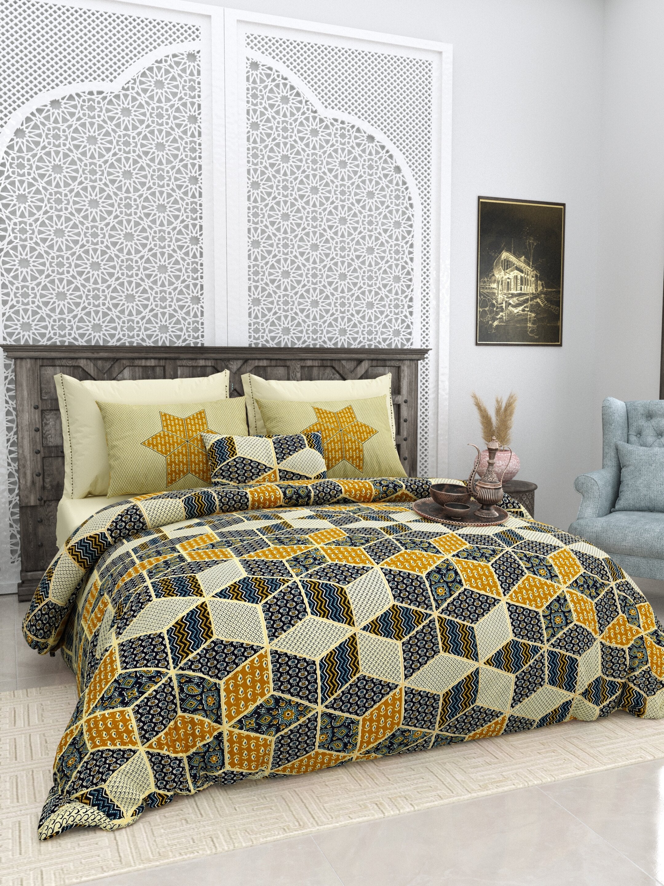 LIVING ROOTS Jaipuri Hand Block Print Super King Cotton Bedsheet 104*104 inches (8.5*8.5 feet) With 2 Pillow Cover | 240 TC | Rich Fast Colour With No Colour Bleeding | (564-A) (Green)