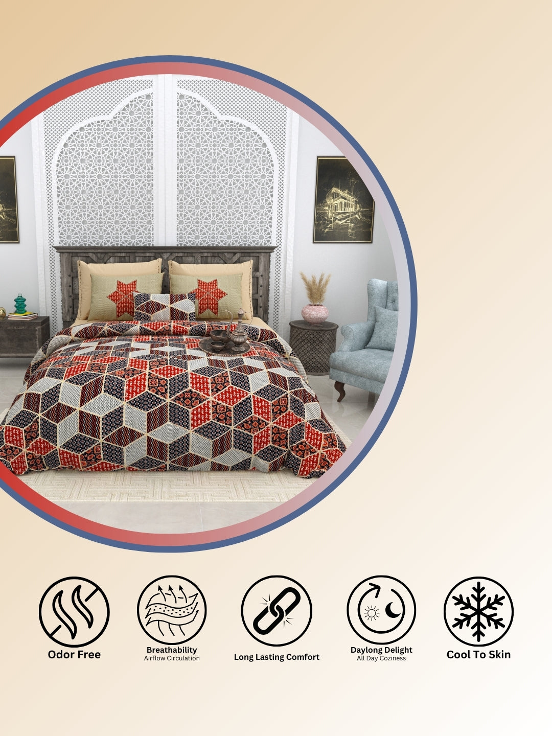 LIVING ROOTS Jaipuri Hand Block Print Super King Cotton Bedsheet 104*104 inches (8.5*8.5 feet) With 2 Pillow Cover | 240 TC | Rich Fast Colour With No Colour Bleeding | (564-C) (Grey)