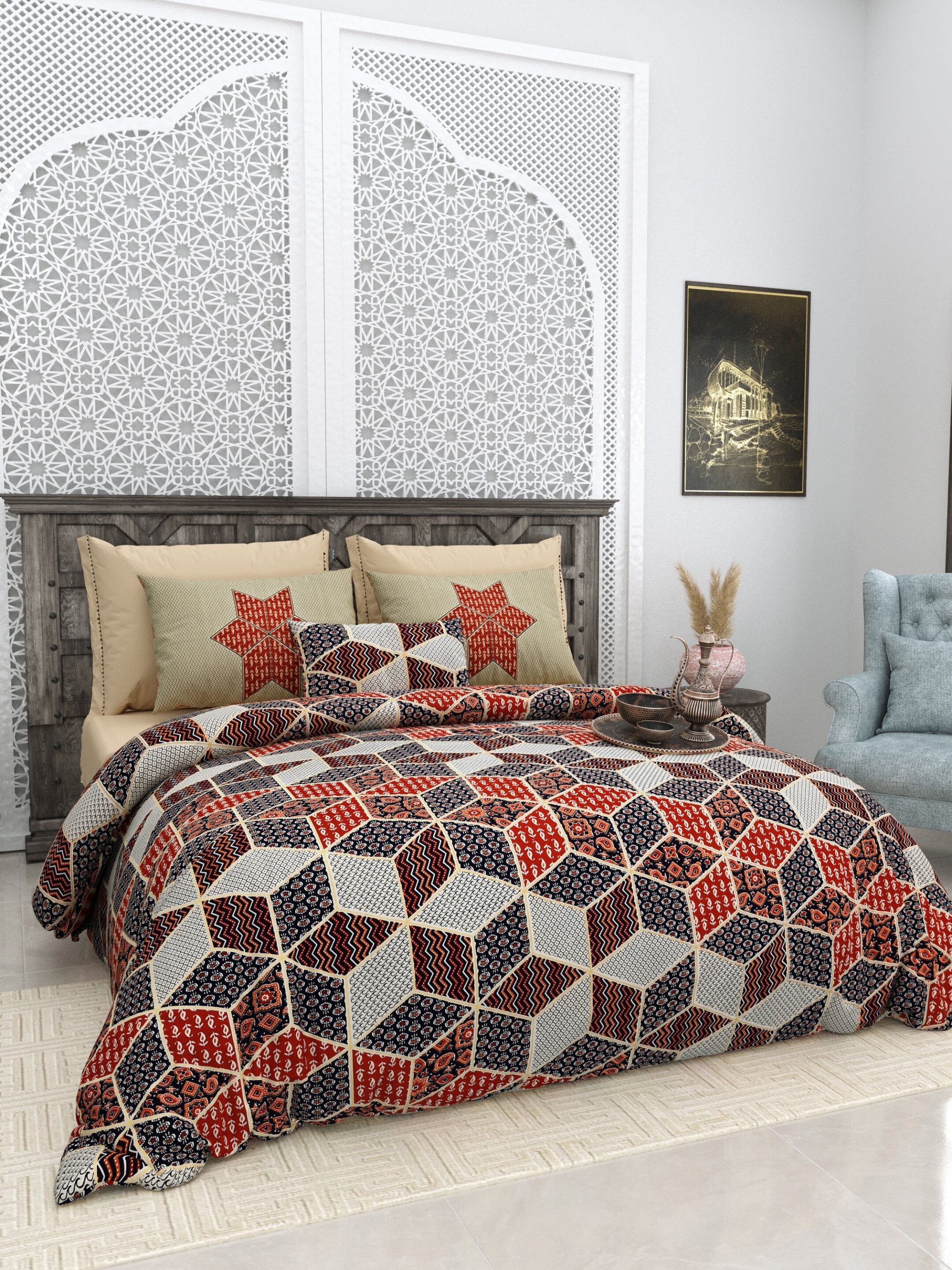 LIVING ROOTS Jaipuri Hand Block Print Super King Cotton Bedsheet 104*104 inches (8.5*8.5 feet) With 2 Pillow Cover | 240 TC | Rich Fast Colour With No Colour Bleeding | (564-C) (Grey)