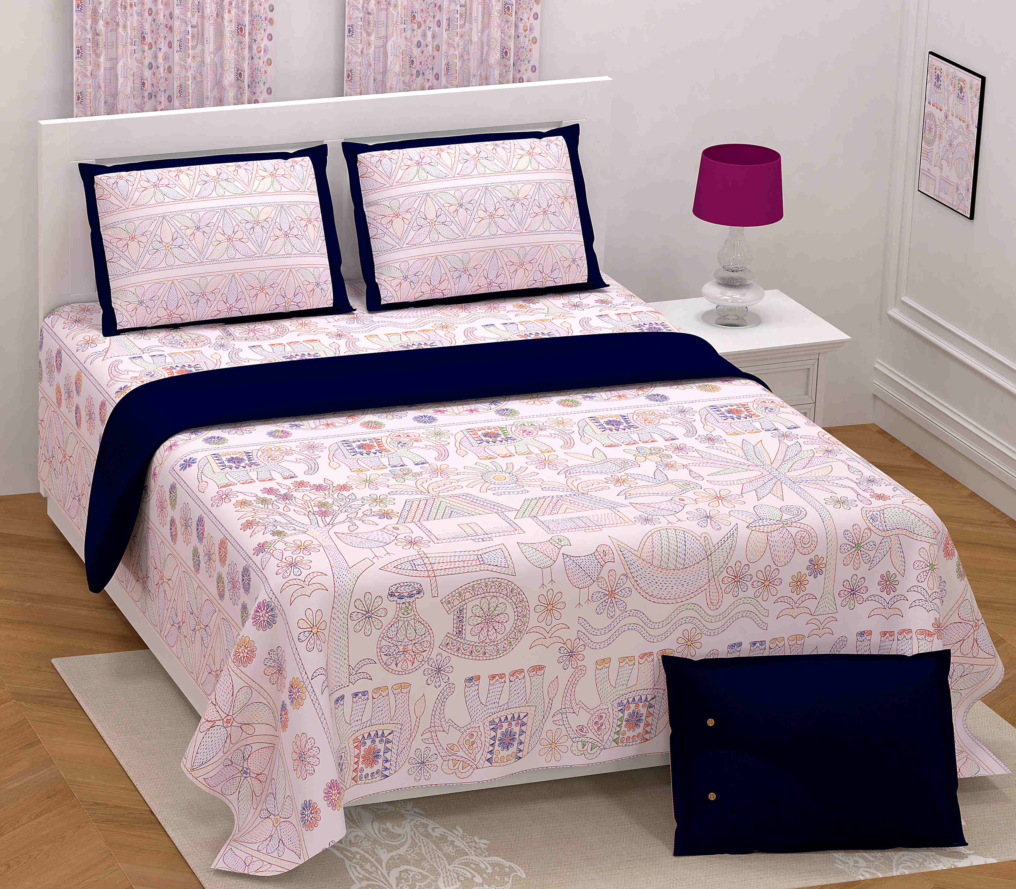 LIVING ROOTS Jaipuri Hand Block Print Super King Cotton Bedsheet 104*104 inches (8.5*8.5 feet) With 2 Pillow Cover | 240 TC | Rich Fast Colour With No Colour Bleeding | (565-A) (Pink)