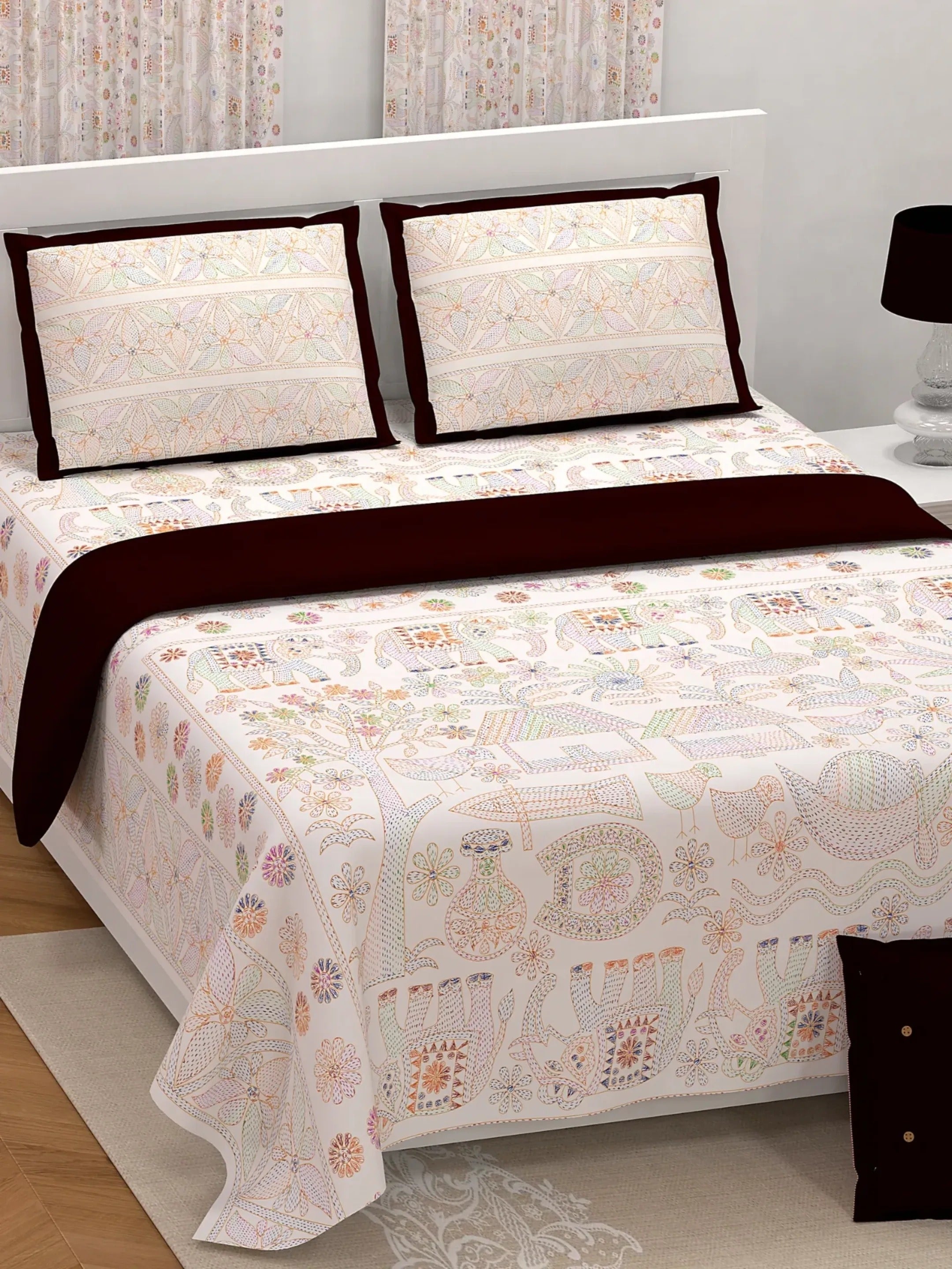 LIVING ROOTS Jaipuri Hand Block Print Super King Cotton Bedsheet 104*104 inches (8.5*8.5 feet) With 2 Pillow Cover | 240 TC | Rich Fast Colour With No Colour Bleeding | (565-B) (Light Pink)