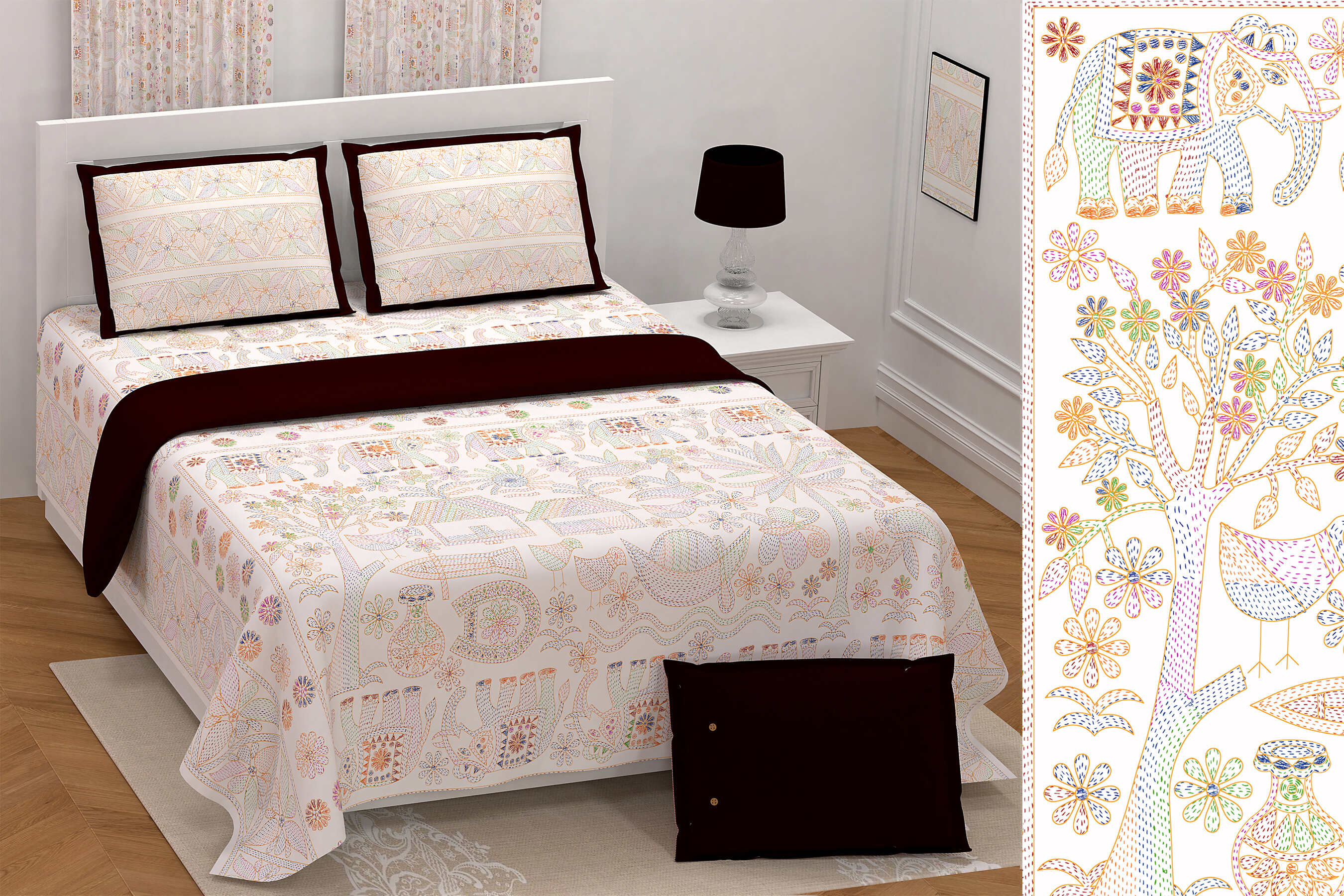 LIVING ROOTS Jaipuri Hand Block Print Super King Cotton Bedsheet 104*104 inches (8.5*8.5 feet) With 2 Pillow Cover | 240 TC | Rich Fast Colour With No Colour Bleeding | (565-B) (Light Pink)