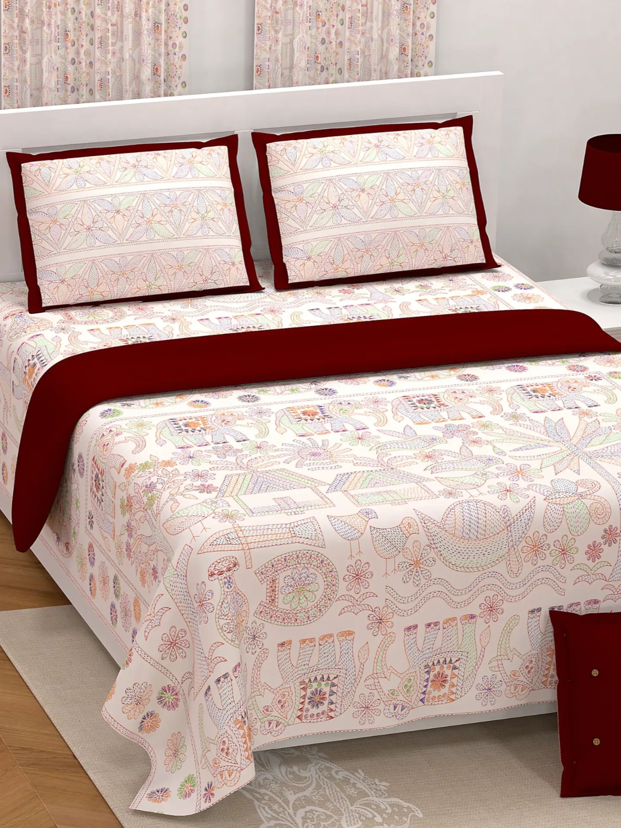 LIVING ROOTS Jaipuri Hand Block Print Super King Cotton Bedsheet 104*104 inches (8.5*8.5 feet) With 2 Pillow Cover | 240 TC | Rich Fast Colour With No Colour Bleeding | (565-C) (Pink)