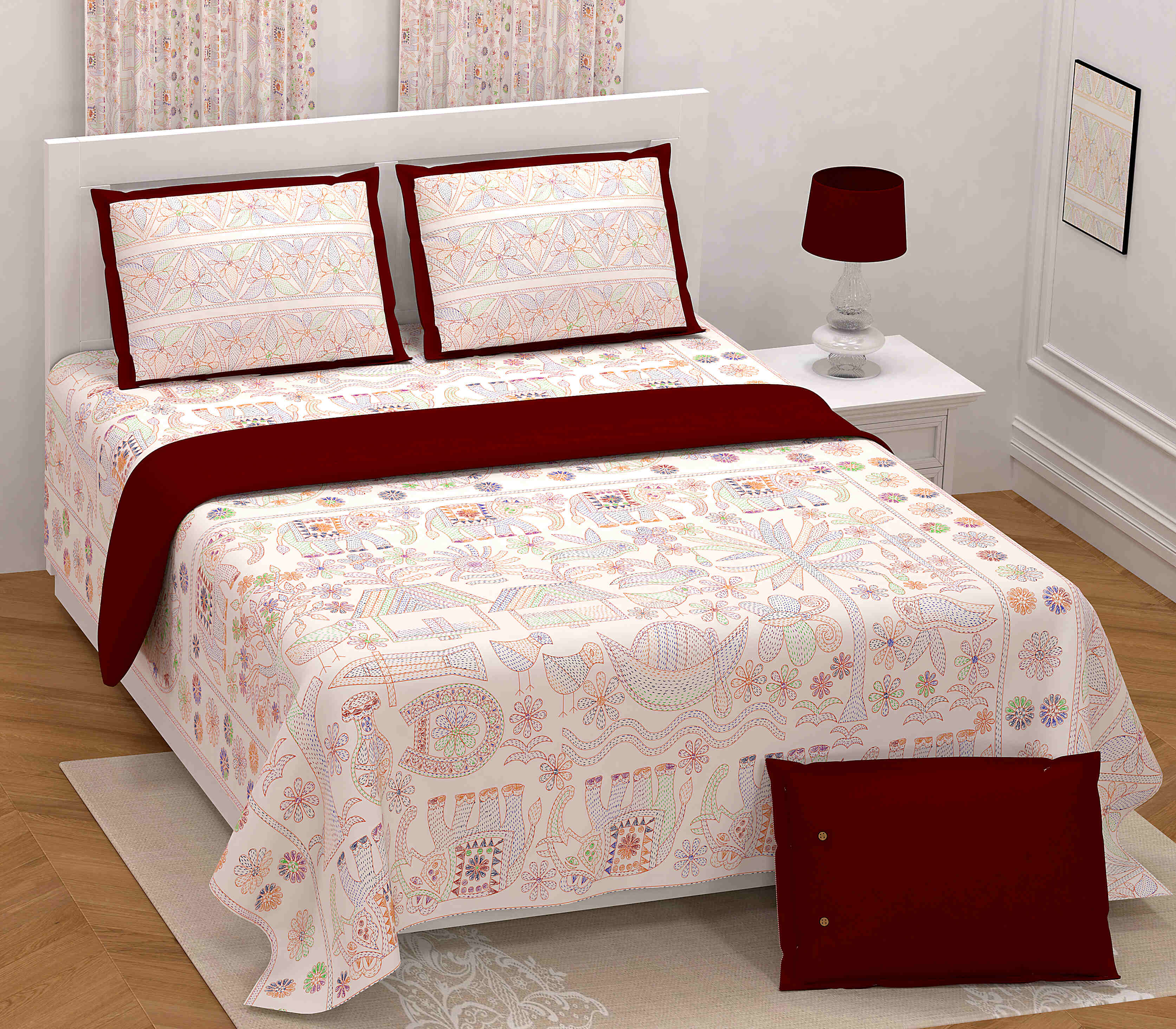 LIVING ROOTS Jaipuri Hand Block Print Super King Cotton Bedsheet 104*104 inches (8.5*8.5 feet) With 2 Pillow Cover | 240 TC | Rich Fast Colour With No Colour Bleeding | (565-C) (Pink)