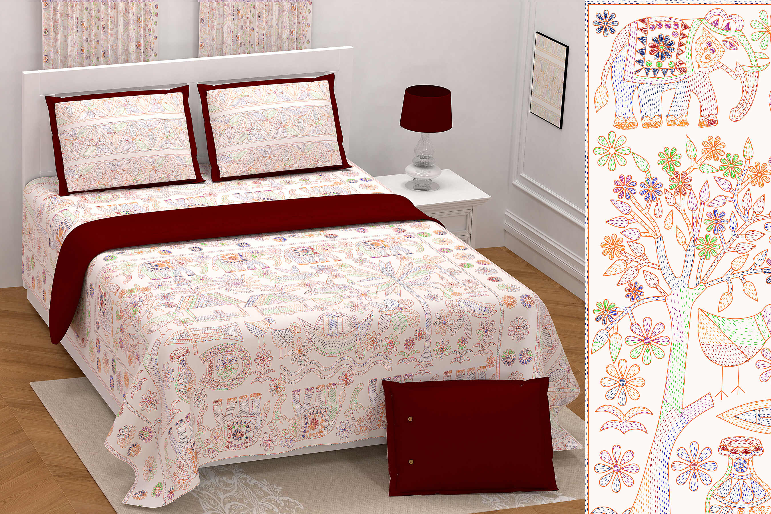 LIVING ROOTS Jaipuri Hand Block Print Super King Cotton Bedsheet 104*104 inches (8.5*8.5 feet) With 2 Pillow Cover | 240 TC | Rich Fast Colour With No Colour Bleeding | (565-C) (Pink)