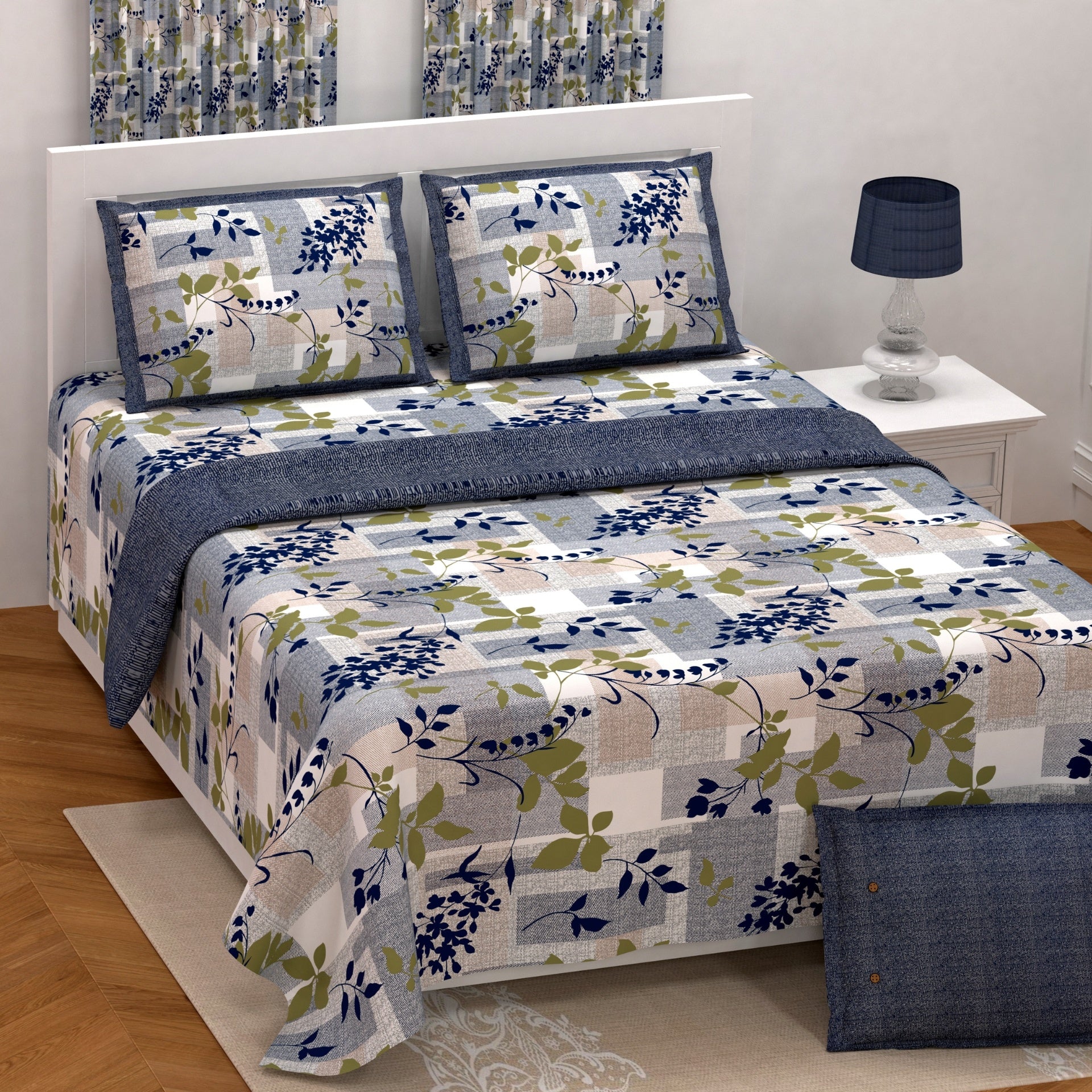 LIVING ROOTS Jaipuri Hand Block Print Super King Cotton Bedsheet 104*104 inches (8.5*8.5 feet) With 2 Pillow Cover | 240 TC | Rich Fast Colour With No Colour Bleeding | (567-A) (Blue)