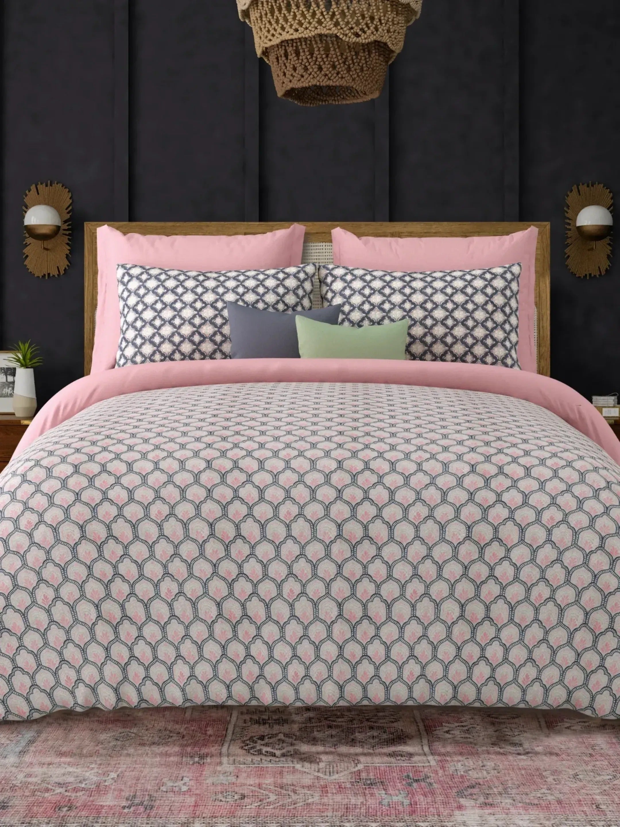 LIVING ROOTS Jaipuri Hand Block Print Super King Cotton Bedsheet 104*104 inches (8.5*8.5 feet) With 2 Pillow Cover | 240 TC | Rich Fast Colour With No Colour Bleeding | (568-A) (Purple)