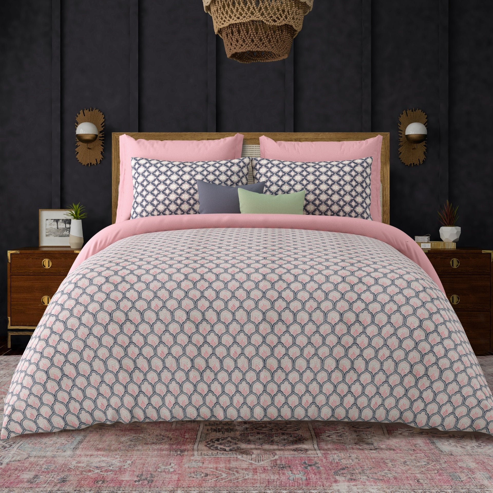 LIVING ROOTS Jaipuri Hand Block Print Super King Cotton Bedsheet 104*104 inches (8.5*8.5 feet) With 2 Pillow Cover | 240 TC | Rich Fast Colour With No Colour Bleeding | (568-A) (Purple)