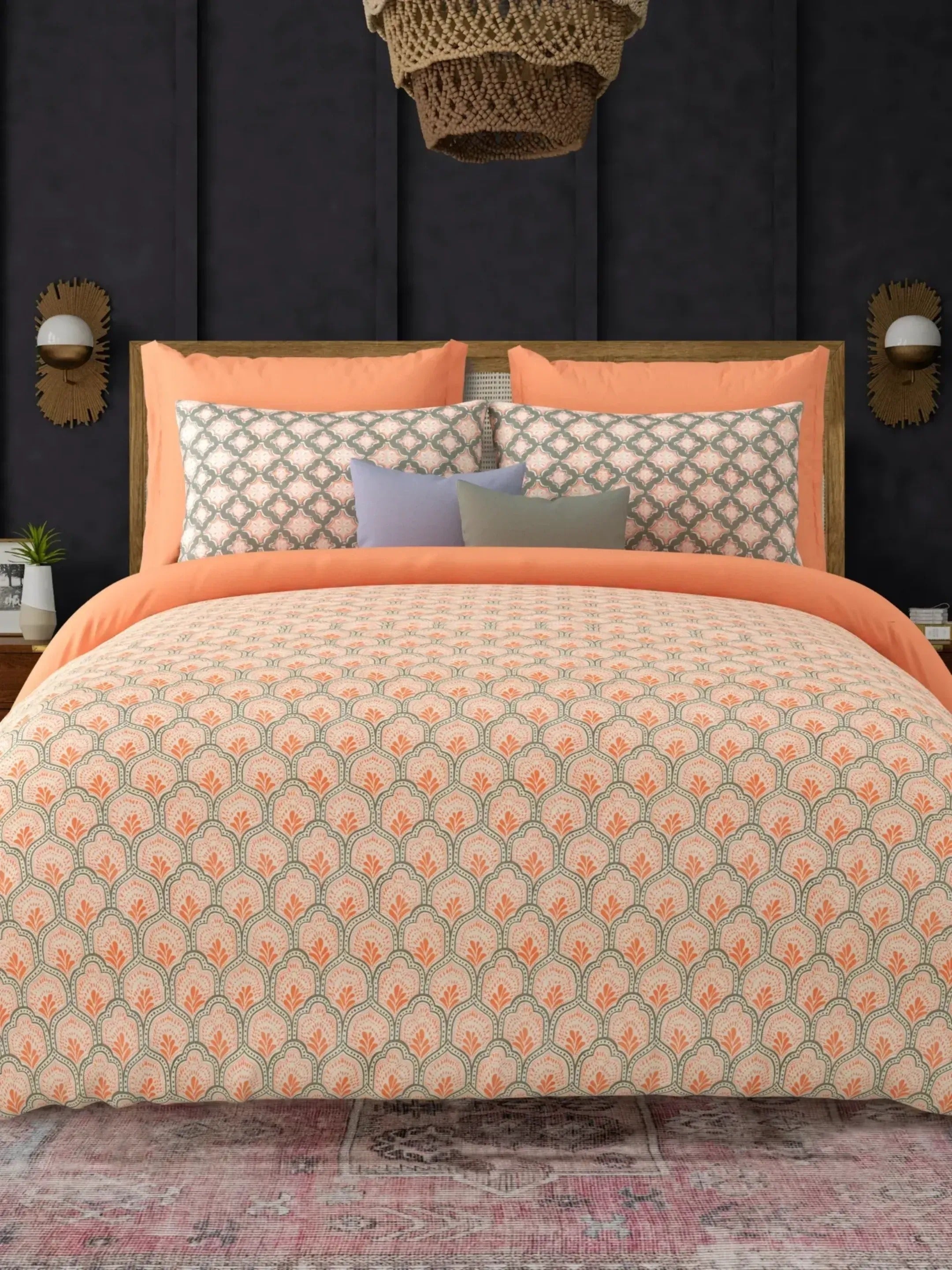 LIVING ROOTS Jaipuri Hand Block Print Super King Cotton Bedsheet 104*104 inches (8.5*8.5 feet) With 2 Pillow Cover | 240 TC | Rich Fast Colour With No Colour Bleeding | (568-C) (Orange)